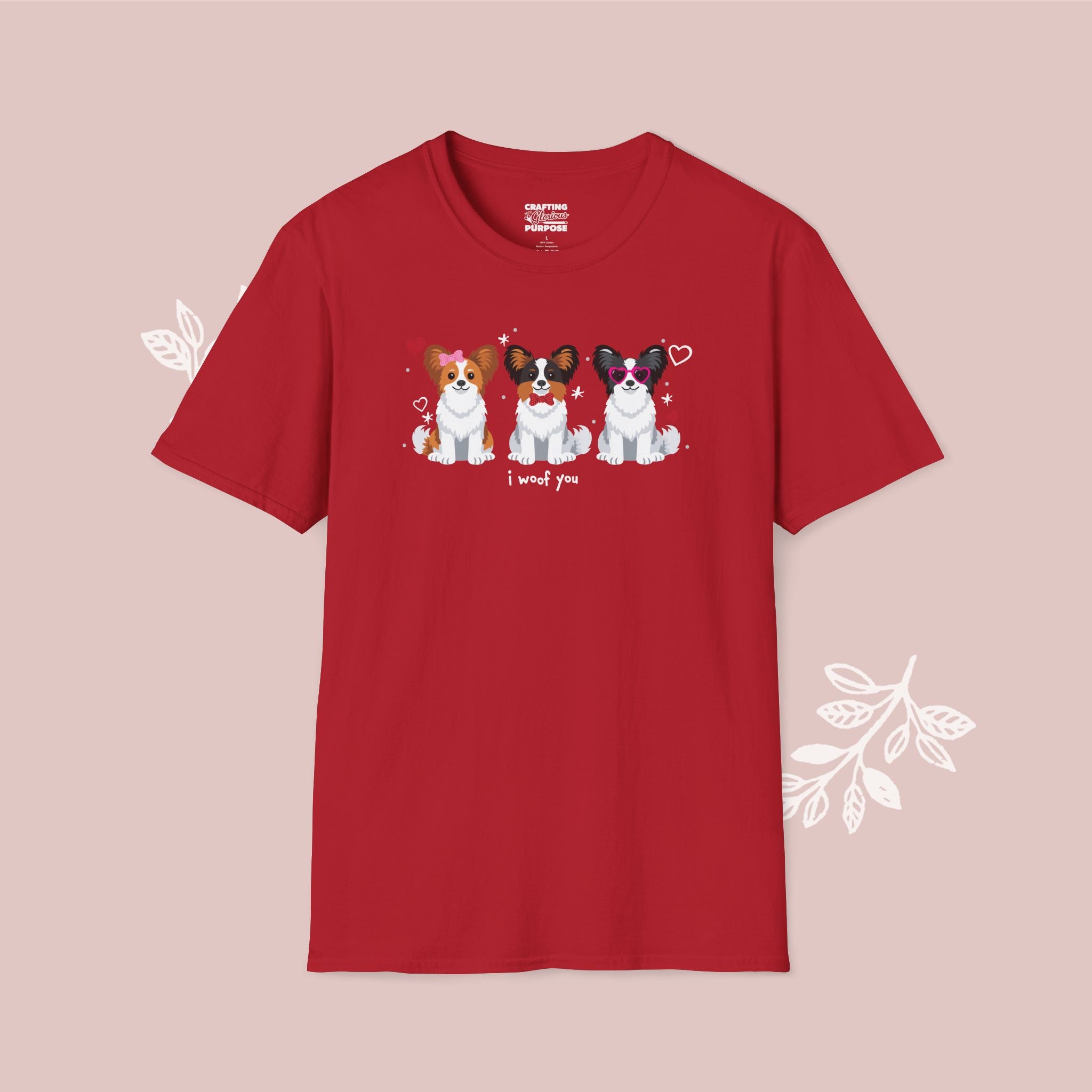 I Woof You Cute Papillon Trio Dog Tee — Valentine's T-Shirt