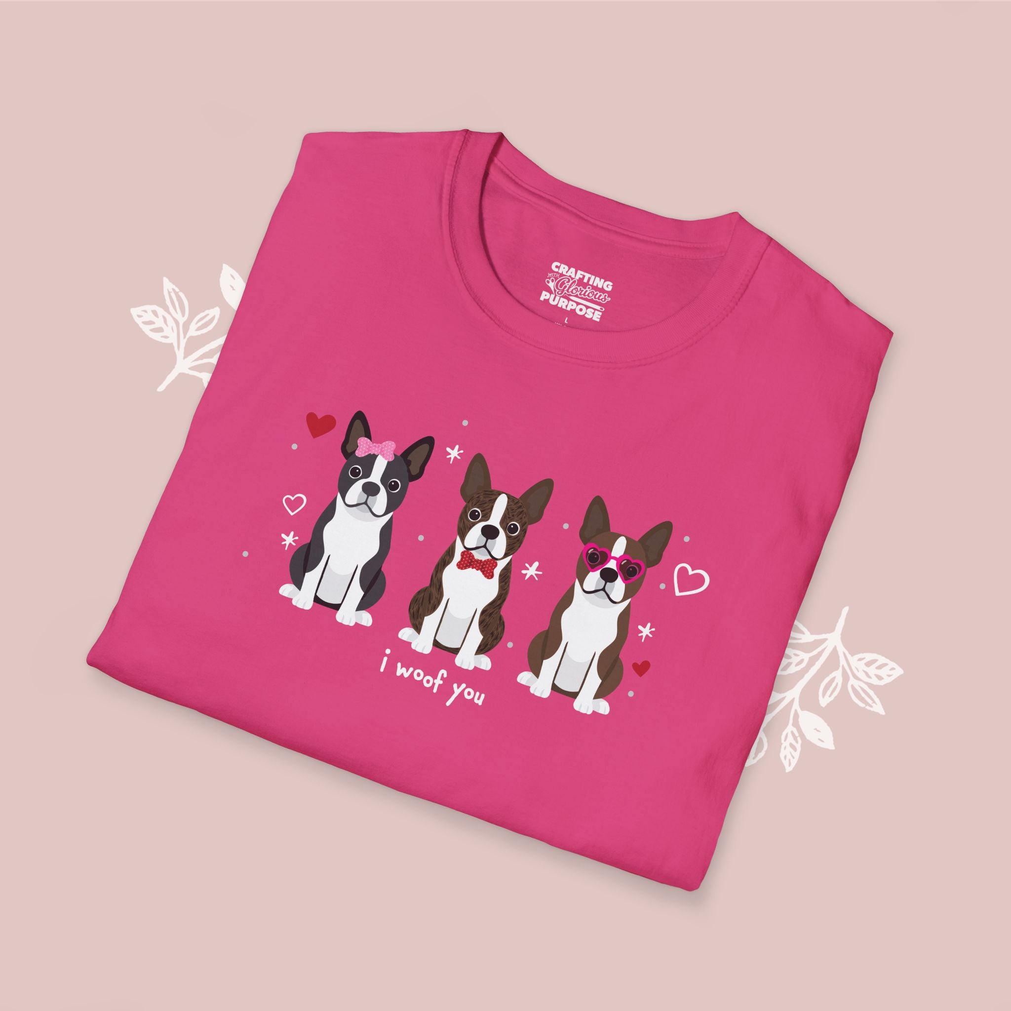 I Woof You Cute Boston Terrier Trio Dog Tee — Valentine's T-Shirt