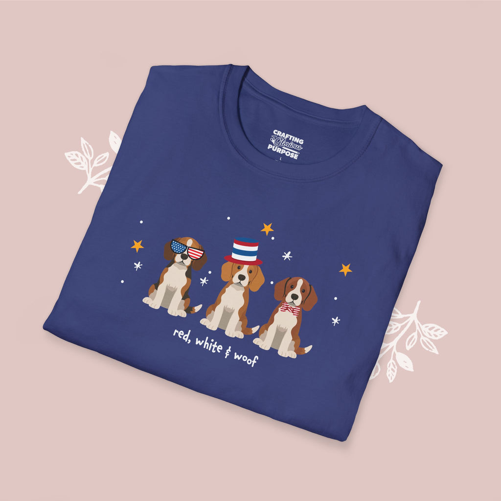Beagle Patriotic Dog Trio T-Shirt — 'Red, White & Woof' Cute America Graphic Tee
