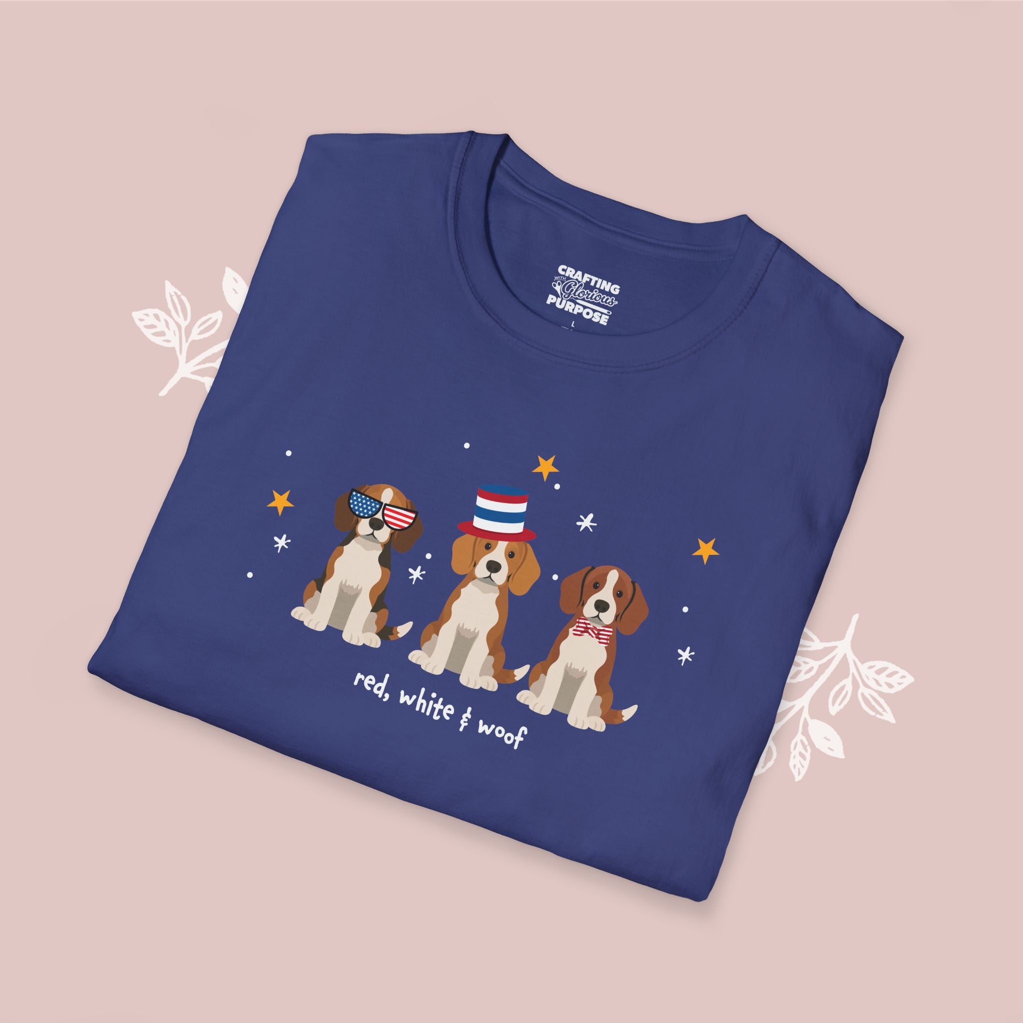 Beagle Patriotic Dog Trio T-Shirt — 'Red, White & Woof' Cute America Graphic Tee