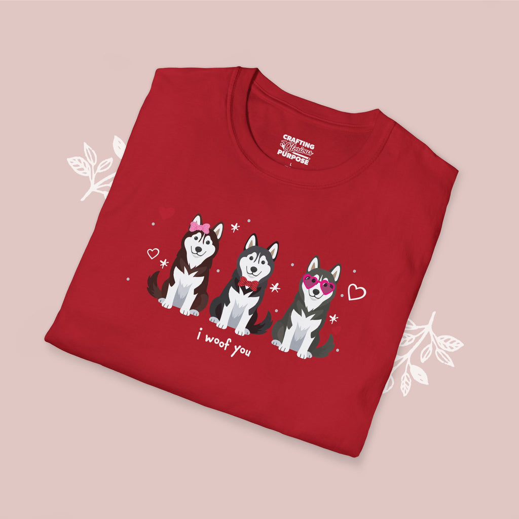 I Woof You Cute Husky Trio Dog Tee — Valentine's T-Shirt