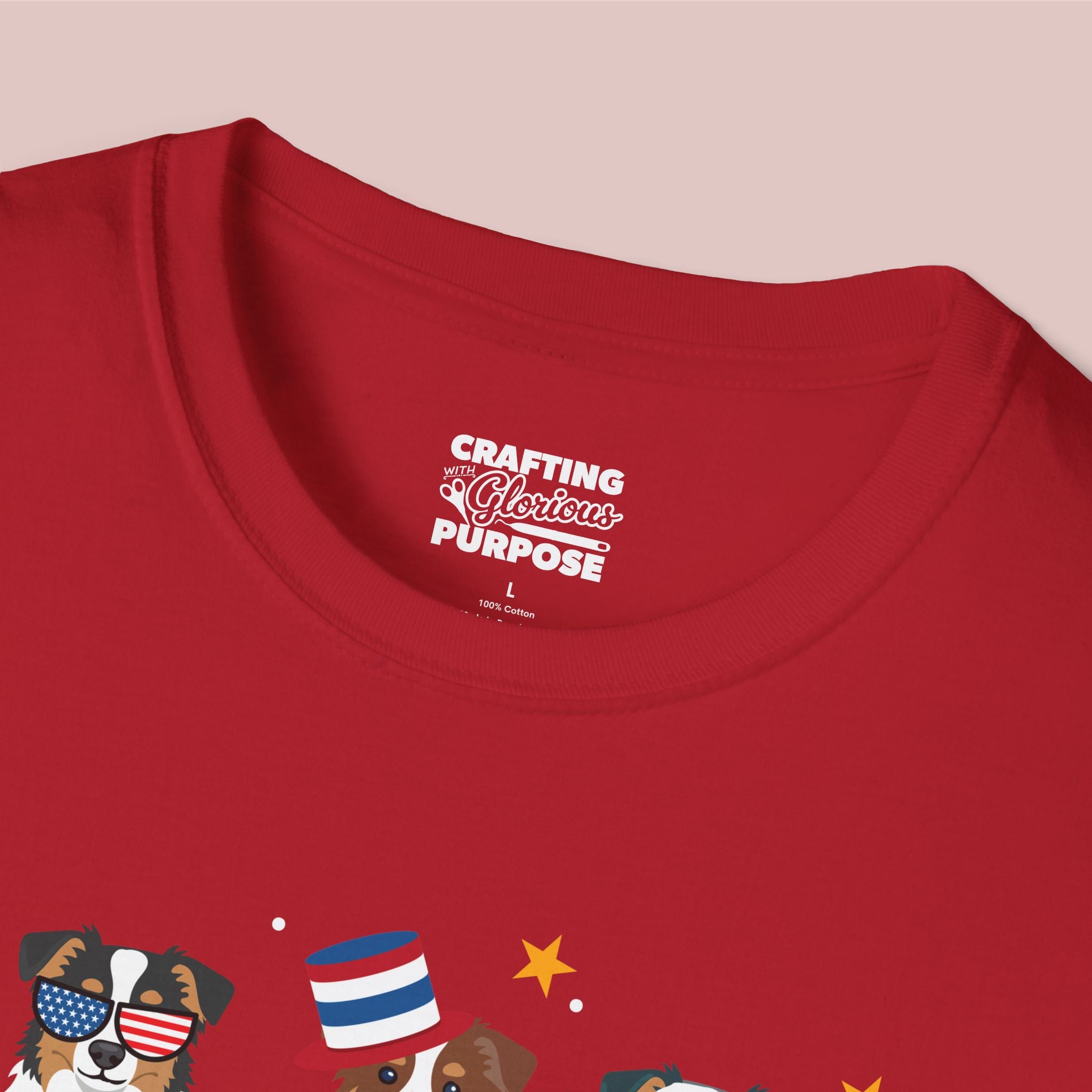 Mini Aussie Patriotic Dog Trio T-Shirt — 'Red, White & Woof' Cute America Graphic Tee
