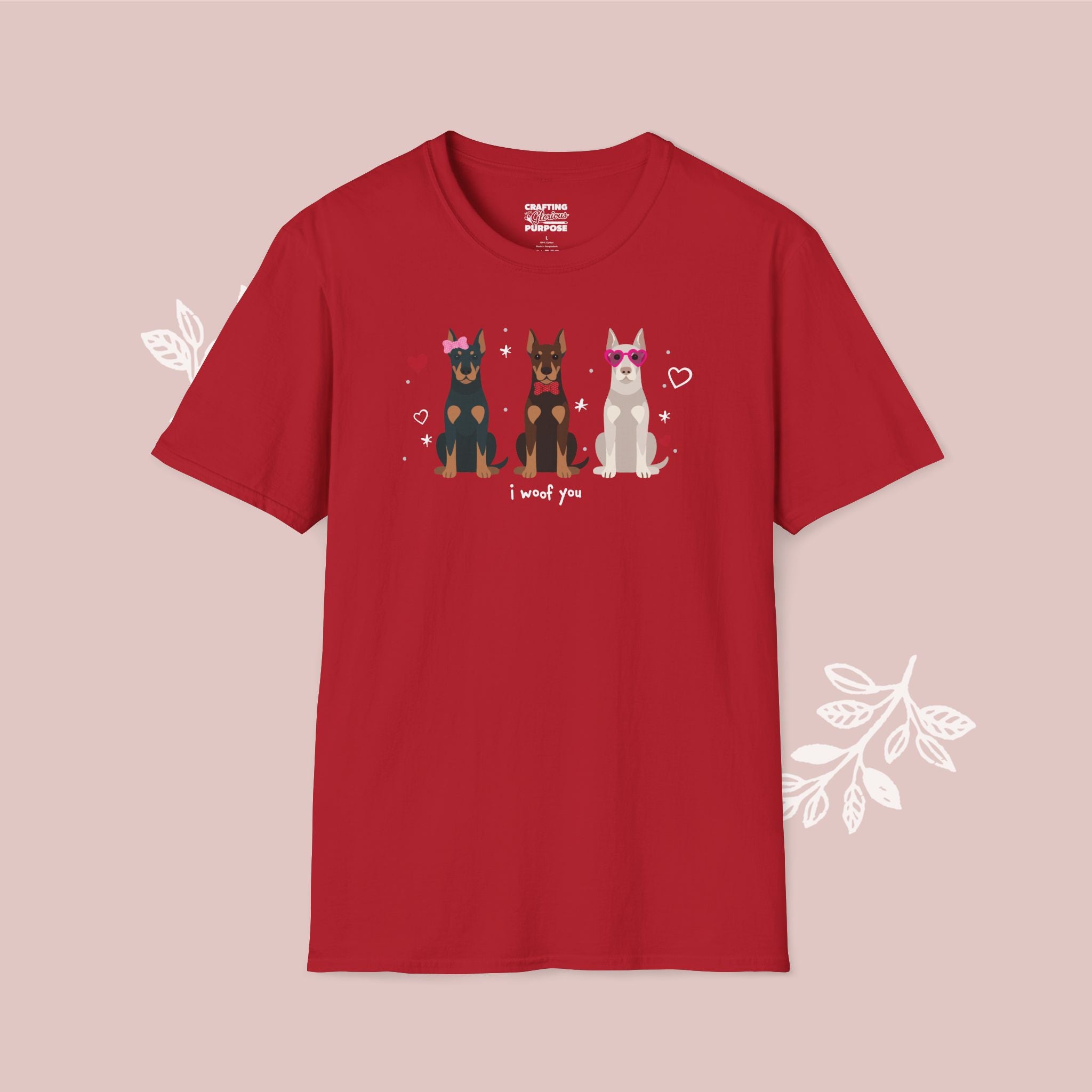 I Woof You Cute Dobermann Trio Dog Tee — Valentine's T-Shirt