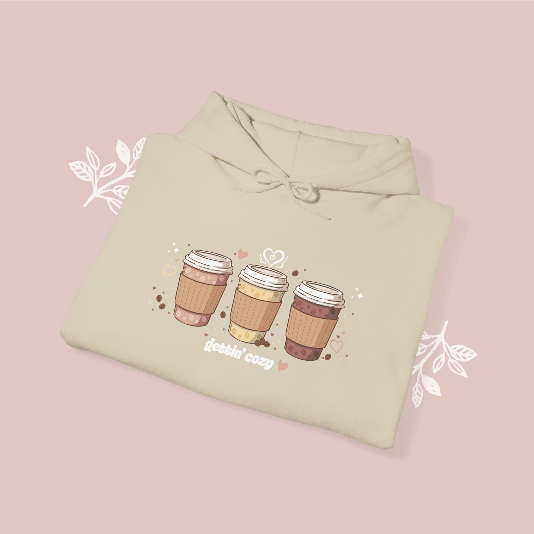 Gettin' Cozy – Coffee Cups Hoodie — Cute Pastel Latte Graphic Sweatshirt