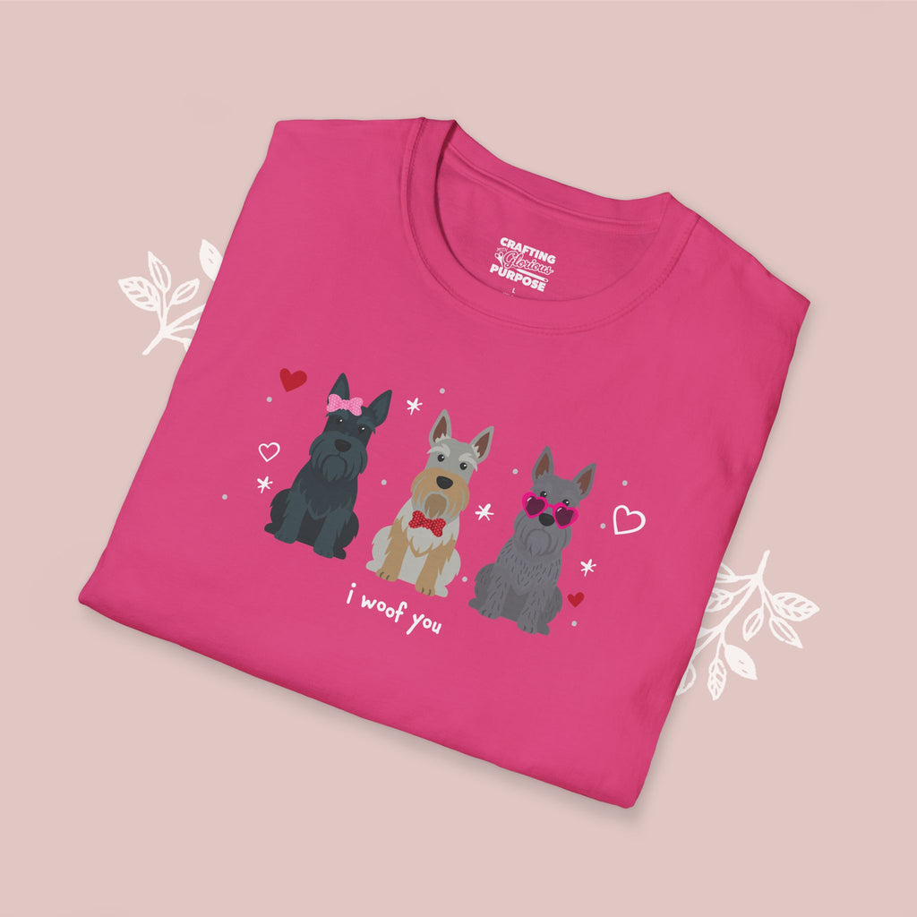 I Woof You Cute Scottish Terrier Trio Dog Tee — Valentine's T-Shirt