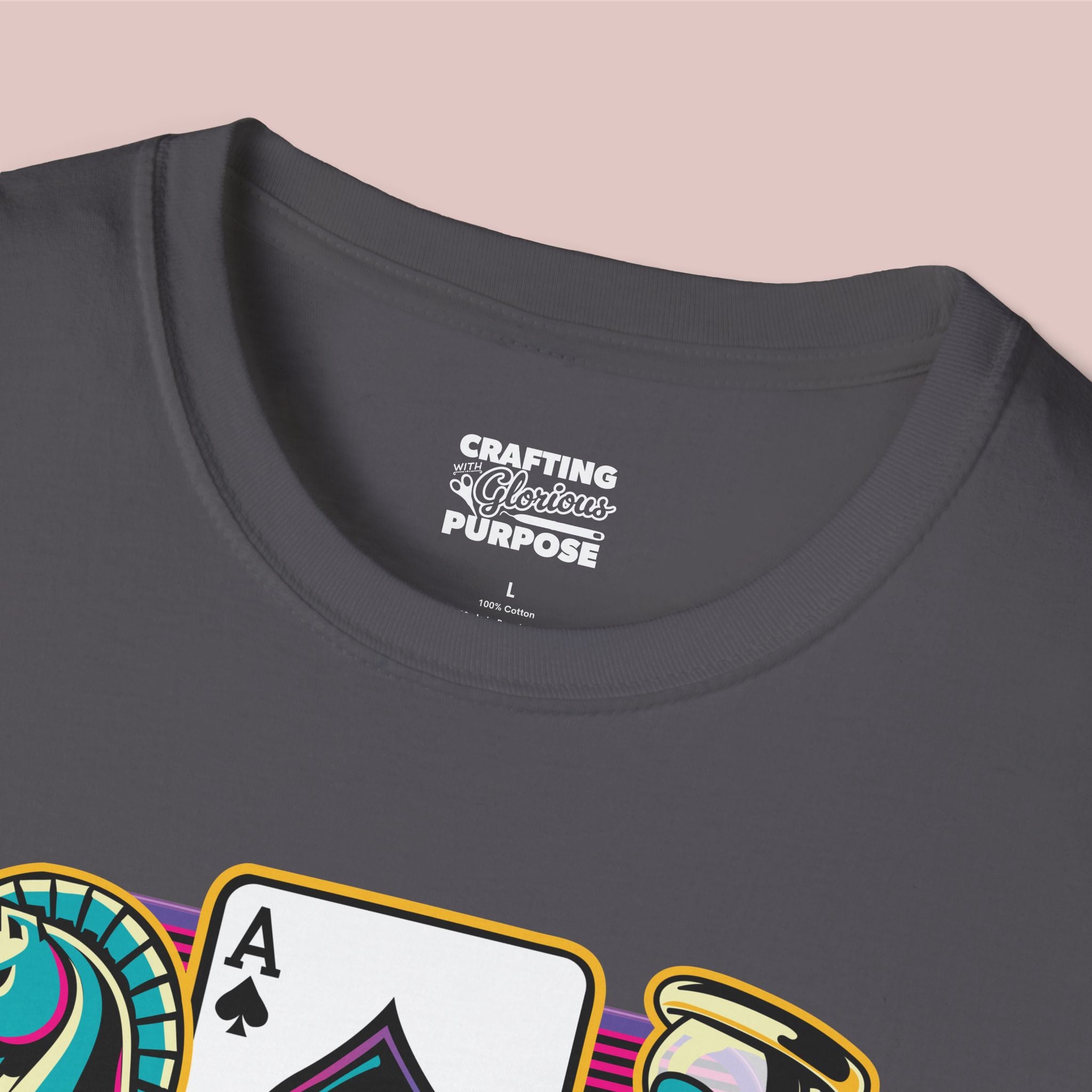 Gamer Board Game Graphic T-Shirt — Retro Dice, Cards & Chess Pieces Design