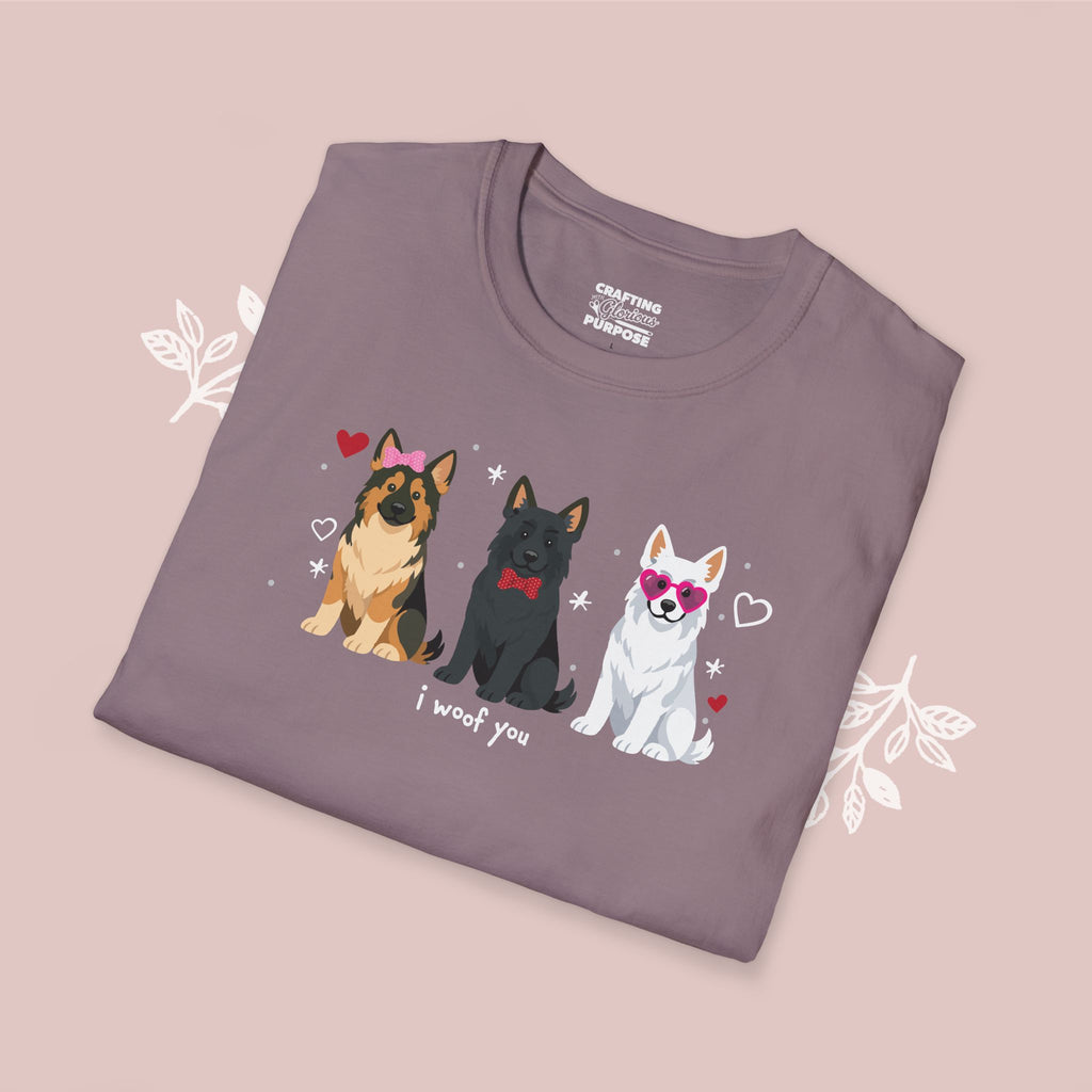 I Woof You Cute German Shepherd Trio Dog Tee — Valentine's T-Shirt