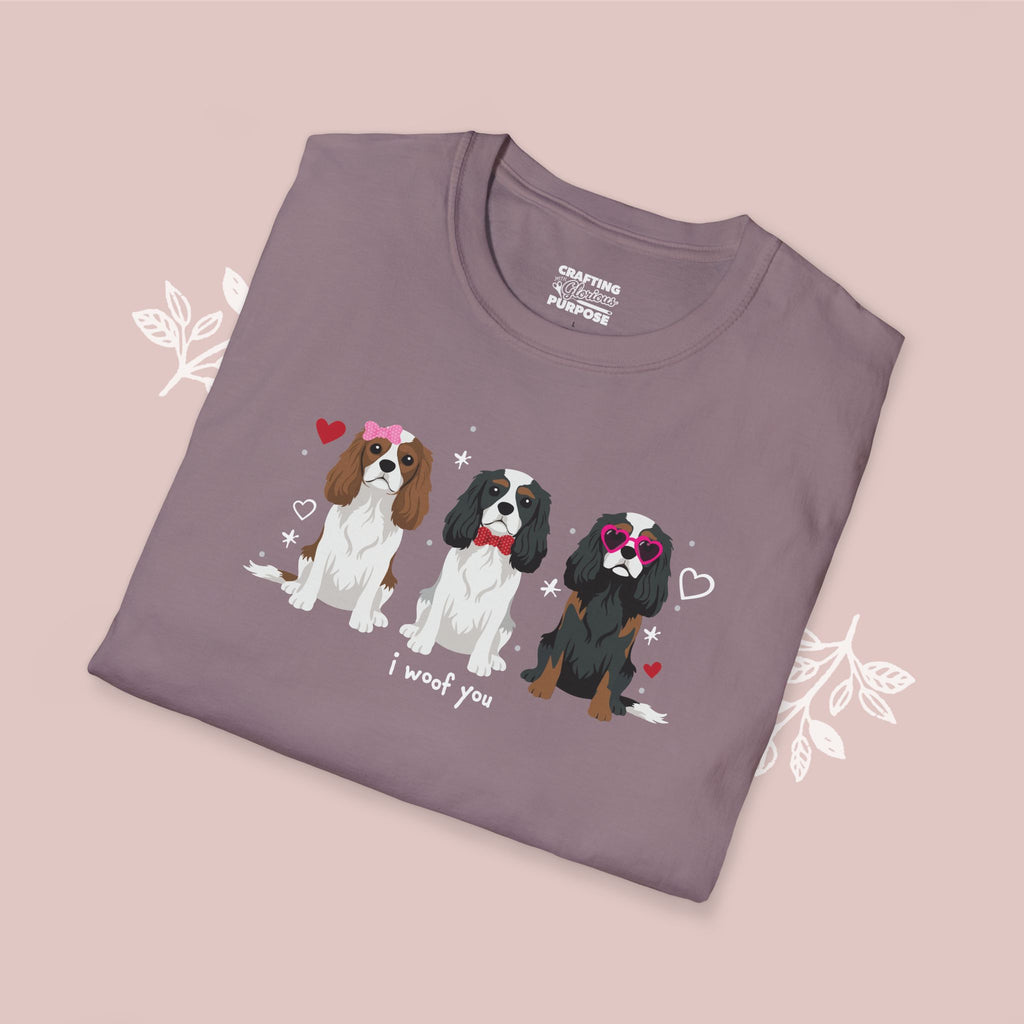 I Woof You Cute Cavalier King Charles Trio Dog Tee — Valentine's T-Shirt