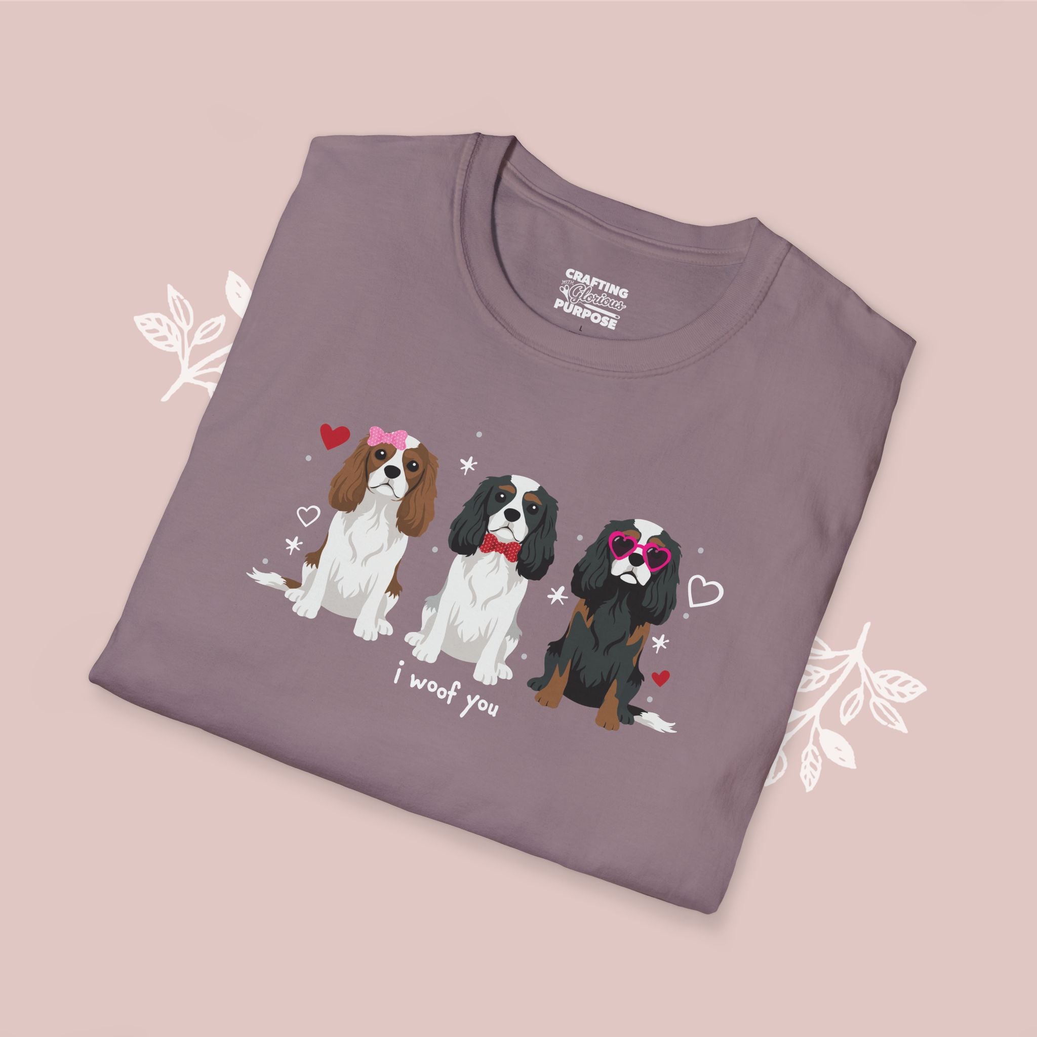 I Woof You Cute Cavalier King Charles Trio Dog Tee — Valentine's T-Shirt