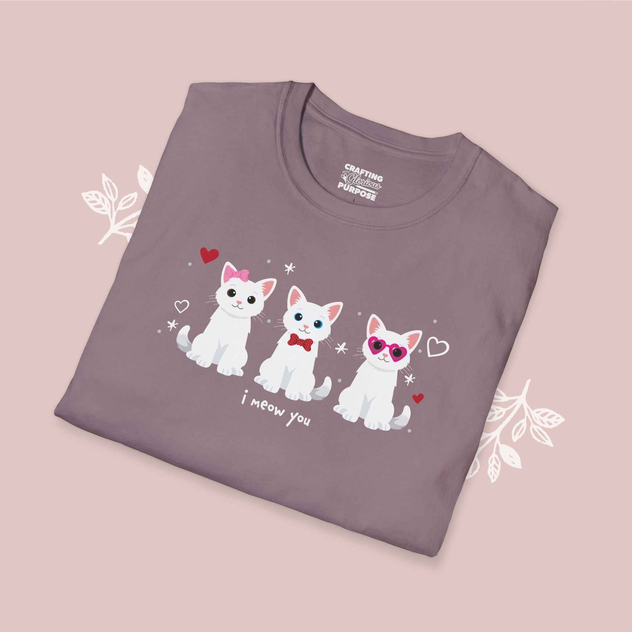 I Meow You Cute White Short Haired Trio Cat Tee — Valentine's T-Shirt