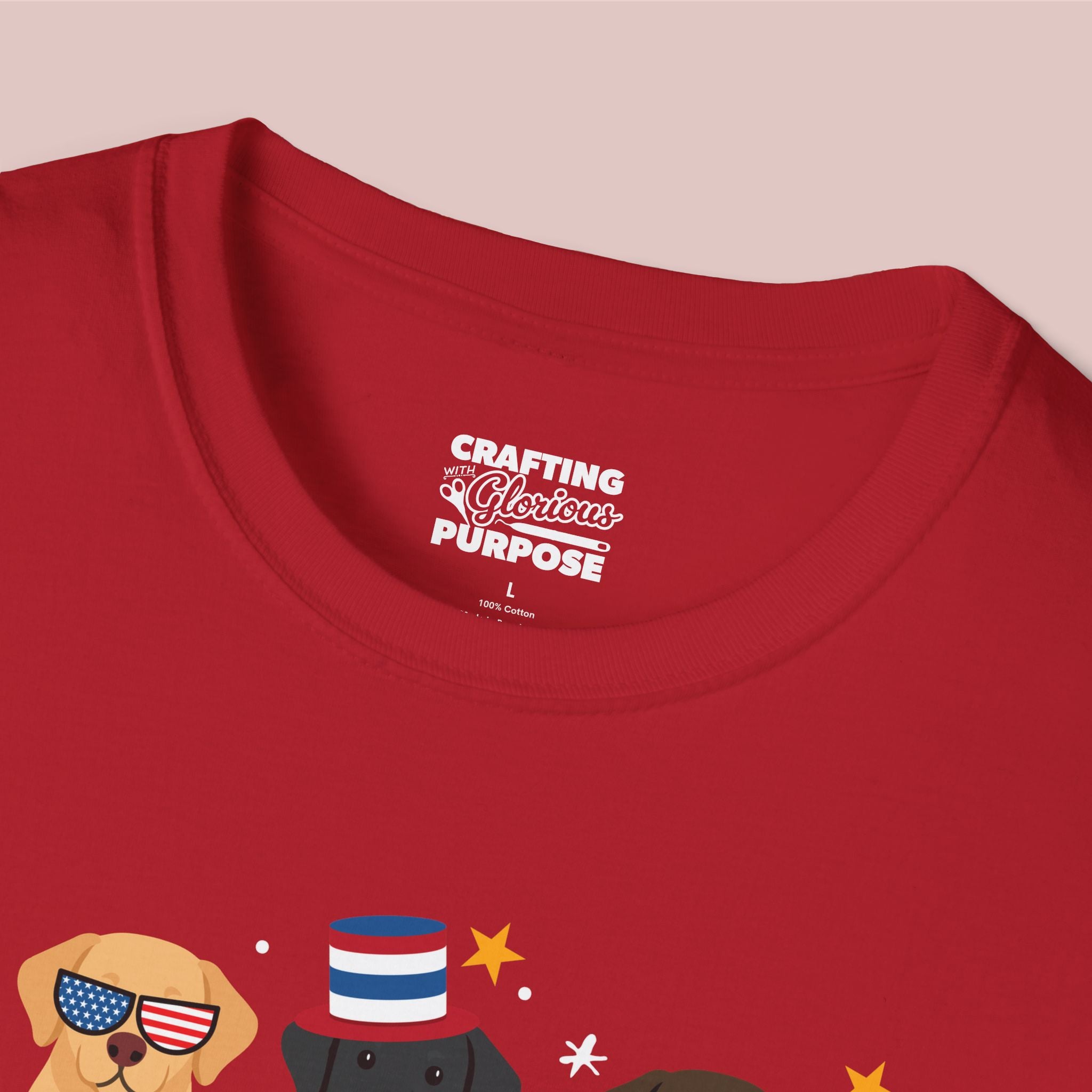 Labrador Retriever Patriotic Dog Trio T-Shirt — 'Red, White & Woof' Cute America Graphic Tee