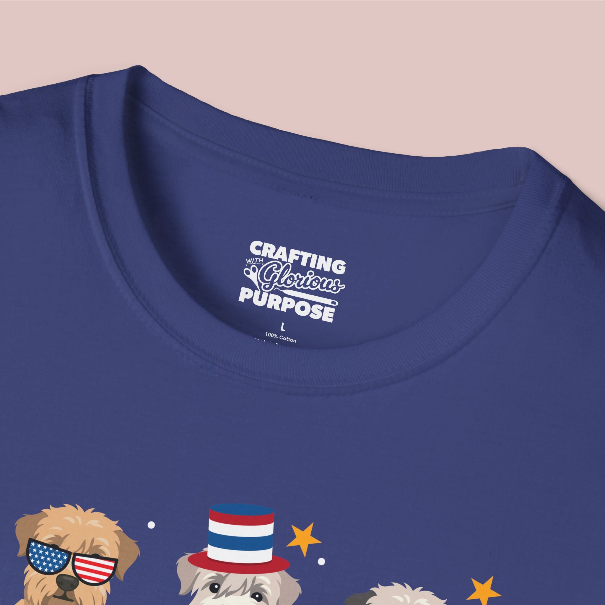 Wheaten Terrier Patriotic Dog Trio T-Shirt — 'Red, White & Woof' Cute America Graphic Tee