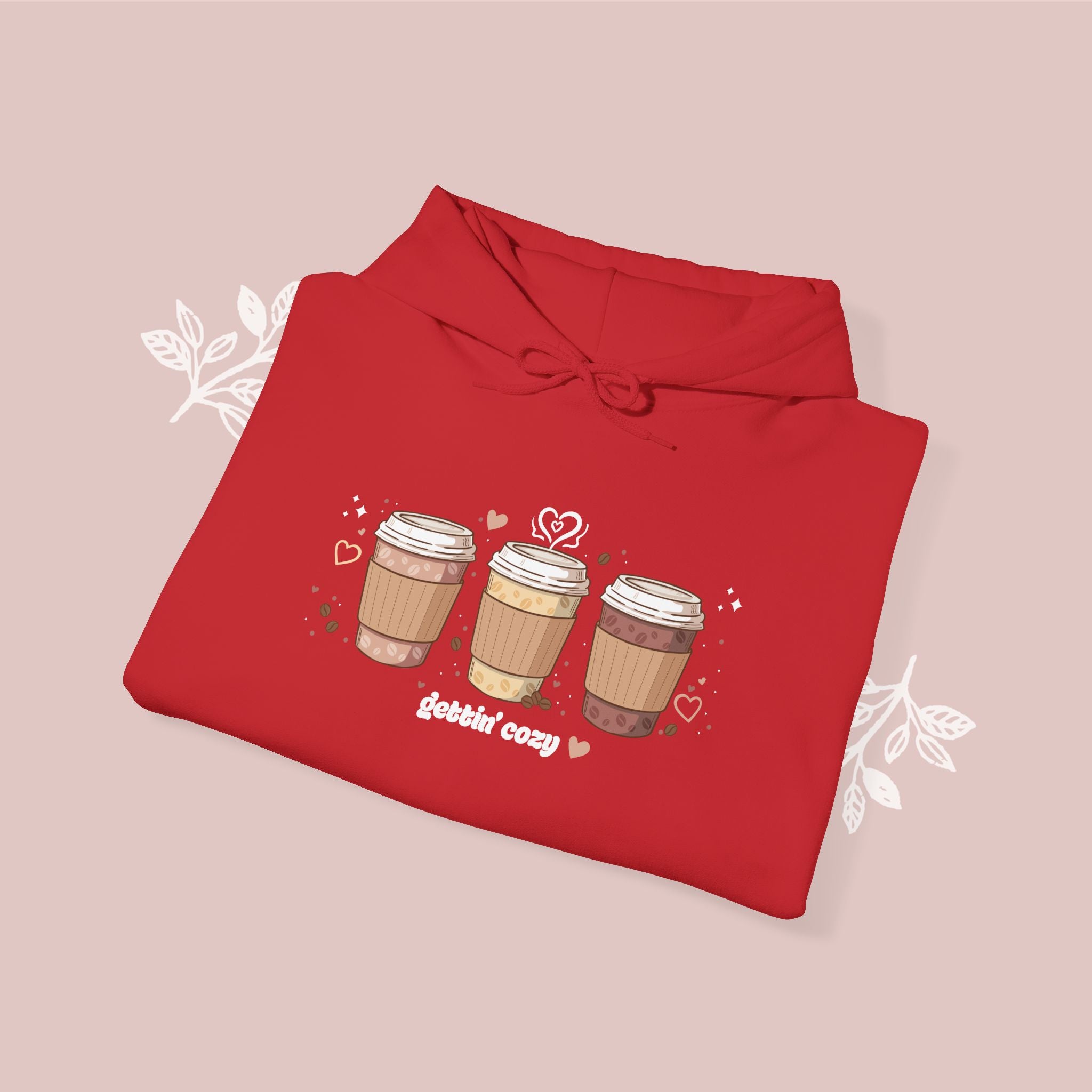 Gettin' Cozy – Coffee Cups Hoodie — Cute Pastel Latte Graphic Sweatshirt