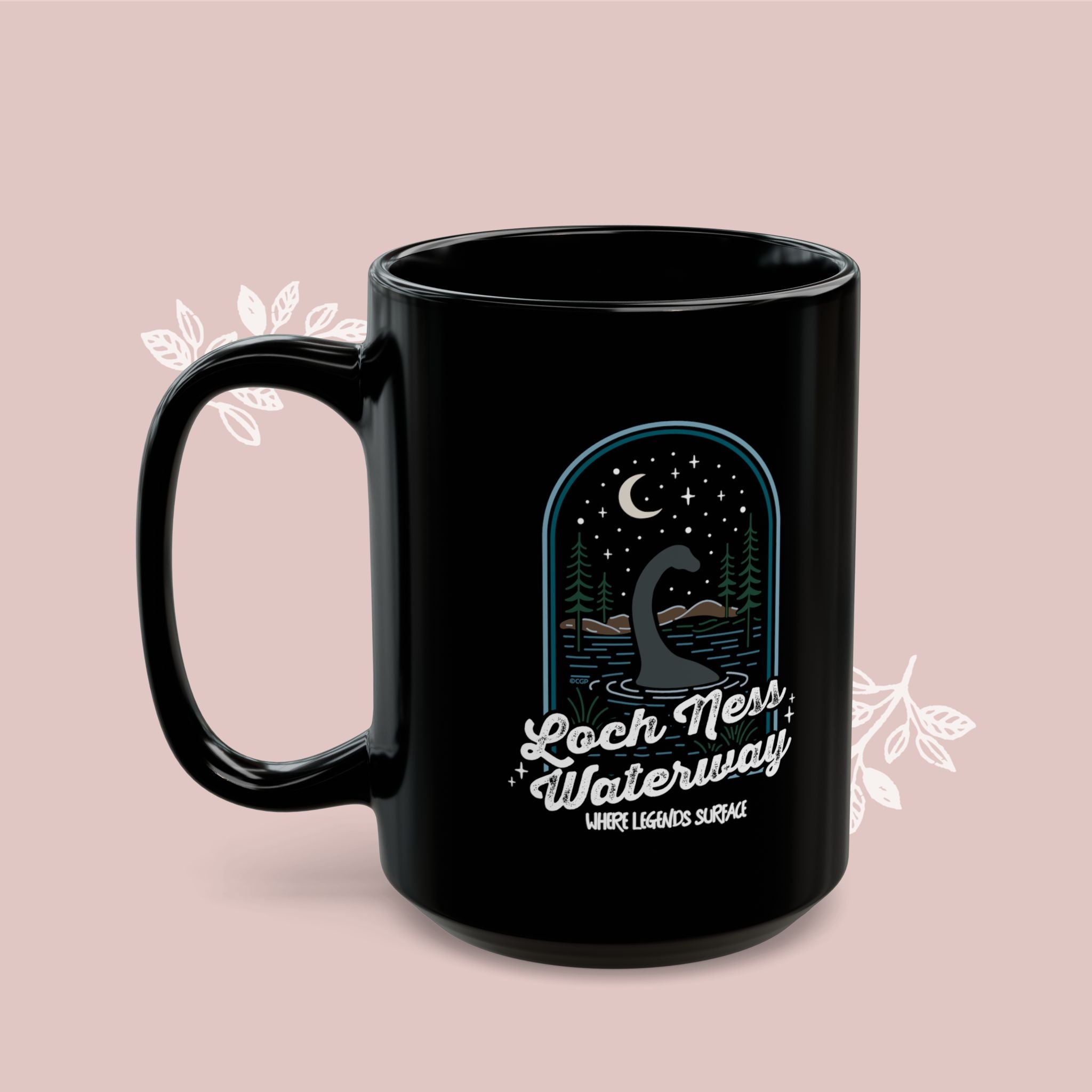 Loch Ness Waterway Black Mug — 'Legends Run Deep'  11oz/15oz