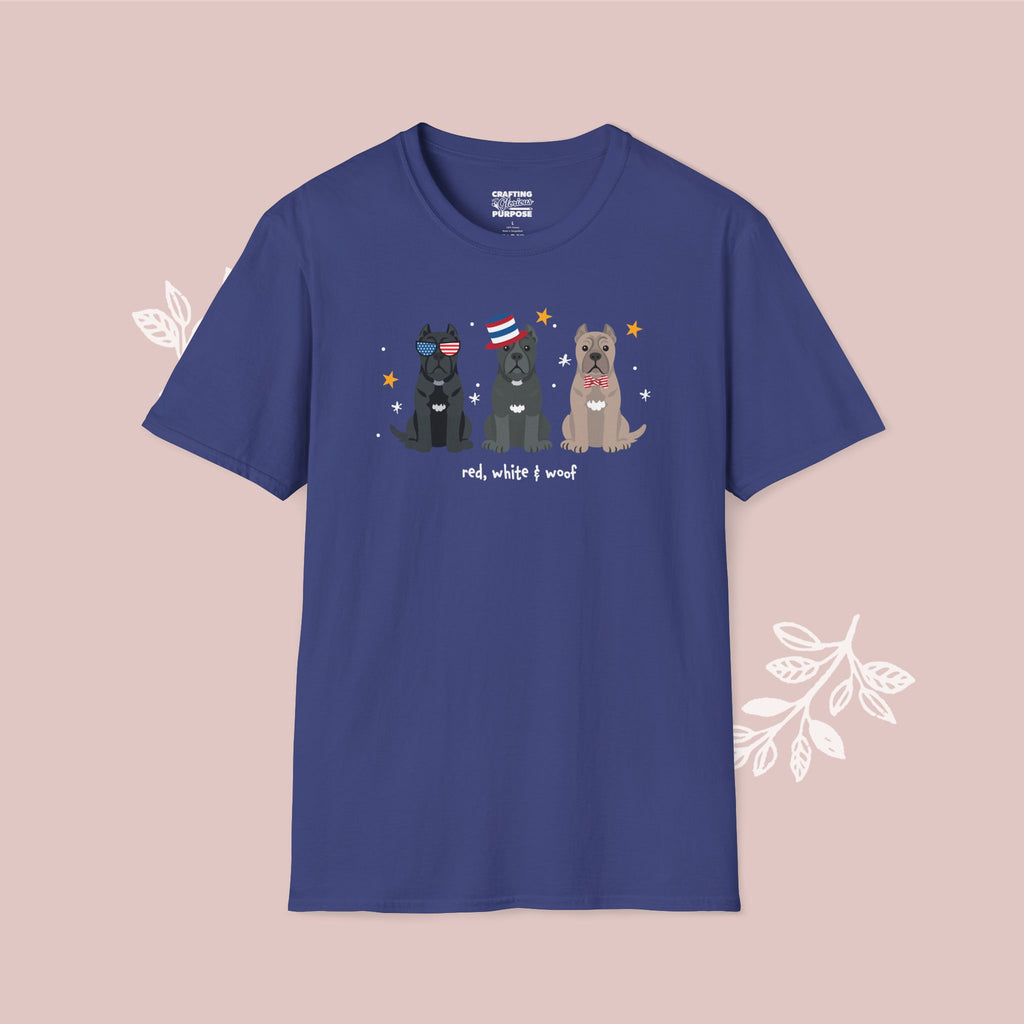 Cane Corso Patriotic Dog Trio T-Shirt — 'Red, White & Woof' Cute America Graphic Tee
