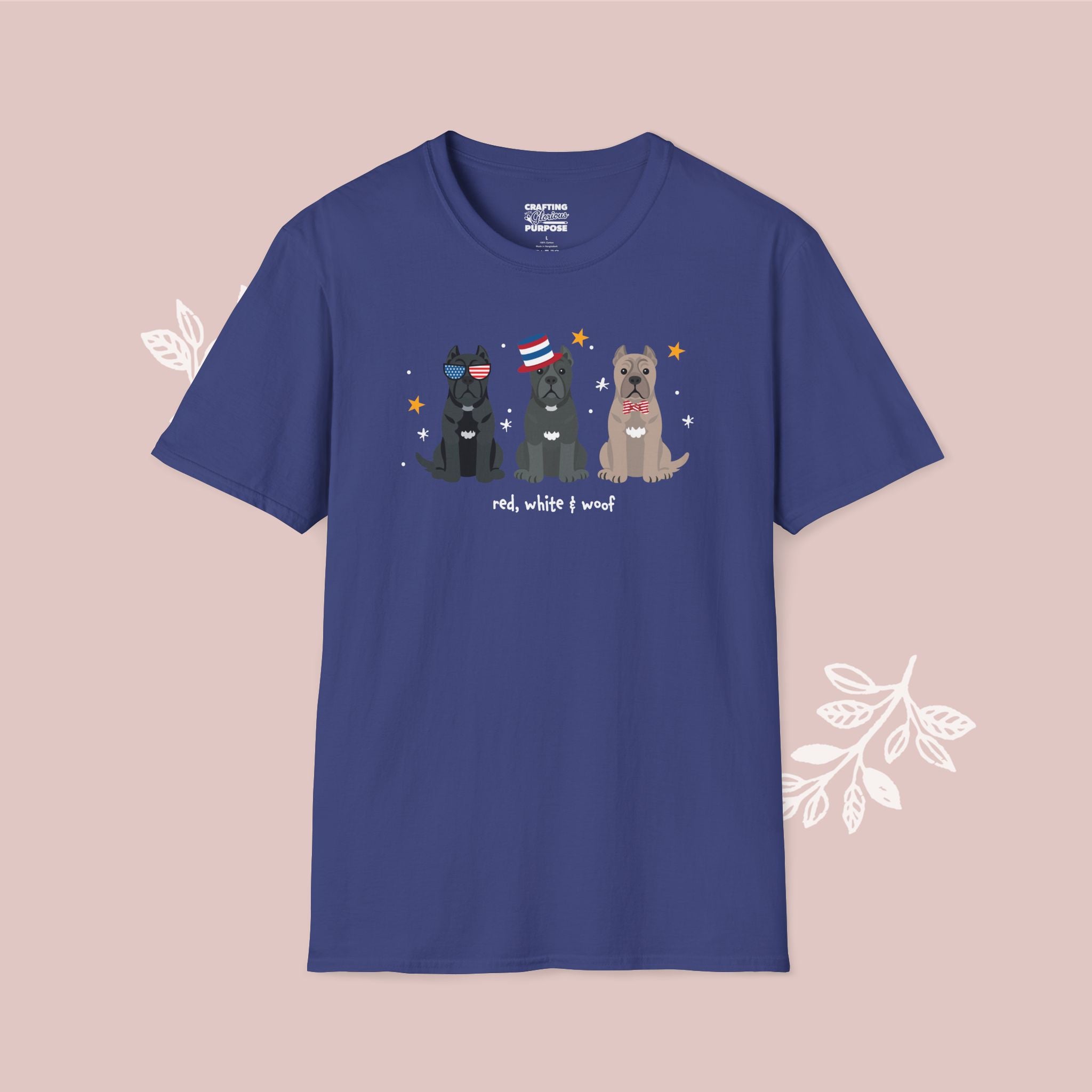 Cane Corso Patriotic Dog Trio T-Shirt — 'Red, White & Woof' Cute America Graphic Tee