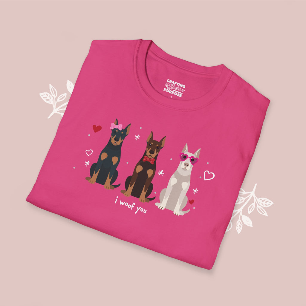 I Woof You Cute Dobermann Trio Dog Tee — Valentine's T-Shirt