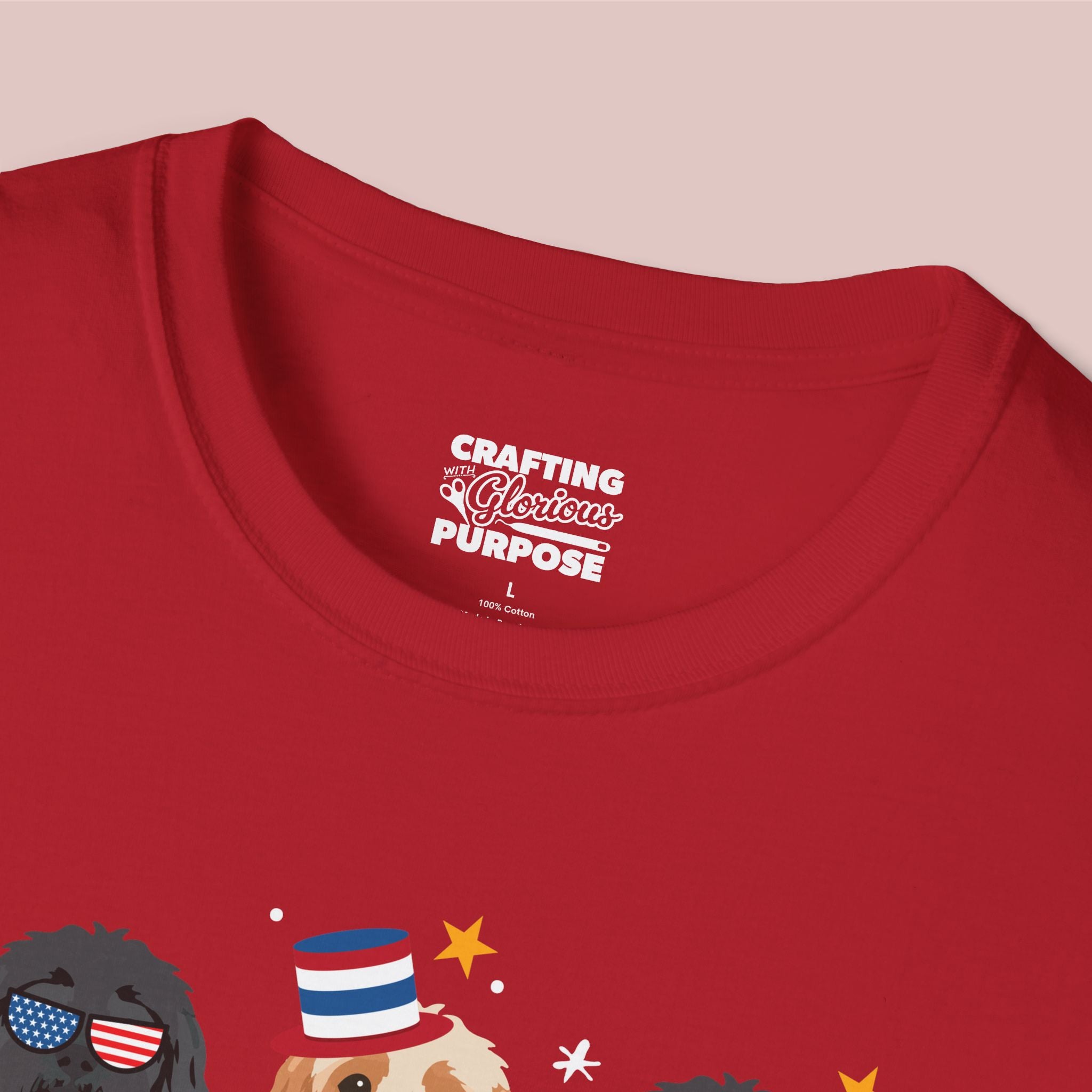 Cavapoo Patriotic Dog Trio T-Shirt — 'Red, White & Woof' Cute America Graphic Tee