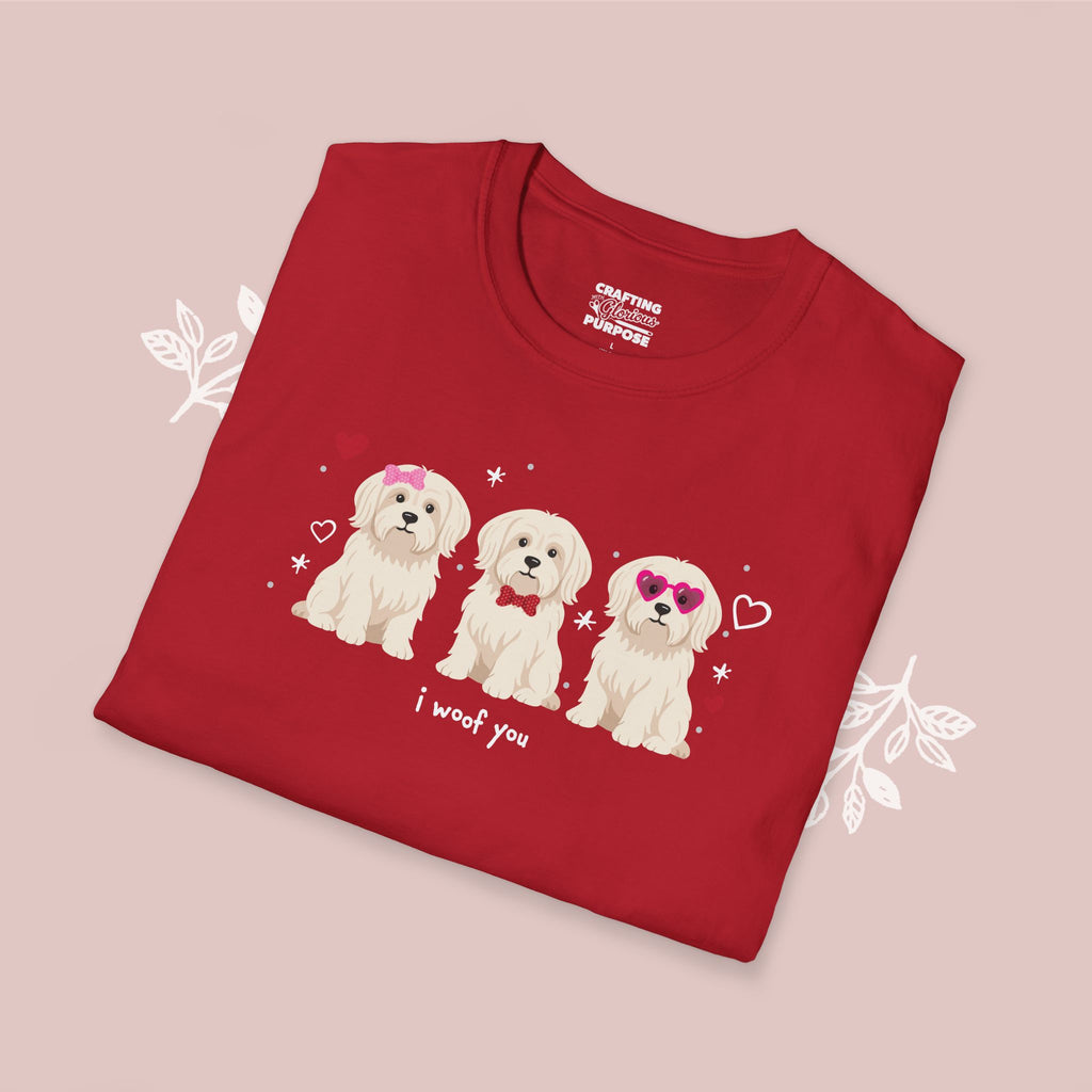 I Woof You Cute Maltese Trio Dog Tee — Valentine's T-Shirt