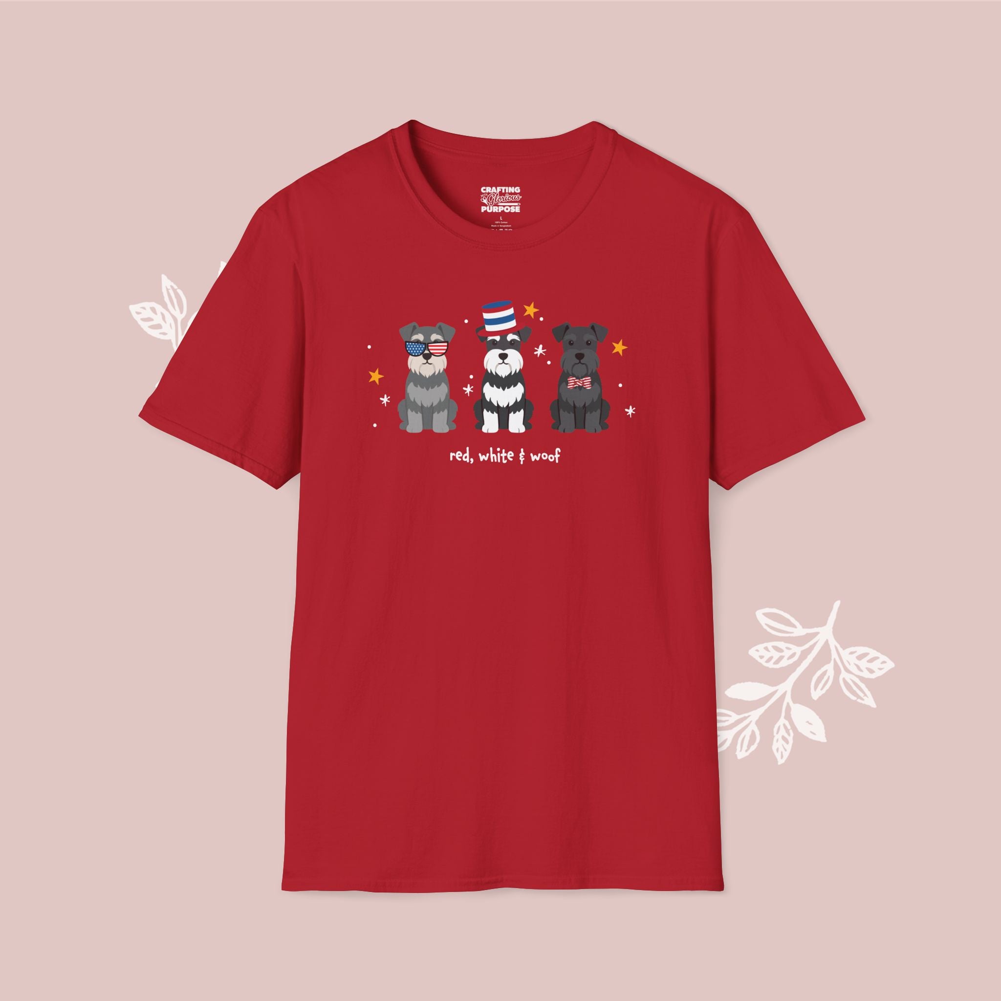Schnauzer Patriotic Dog Trio T-Shirt — 'Red, White & Woof' Cute America Graphic Tee