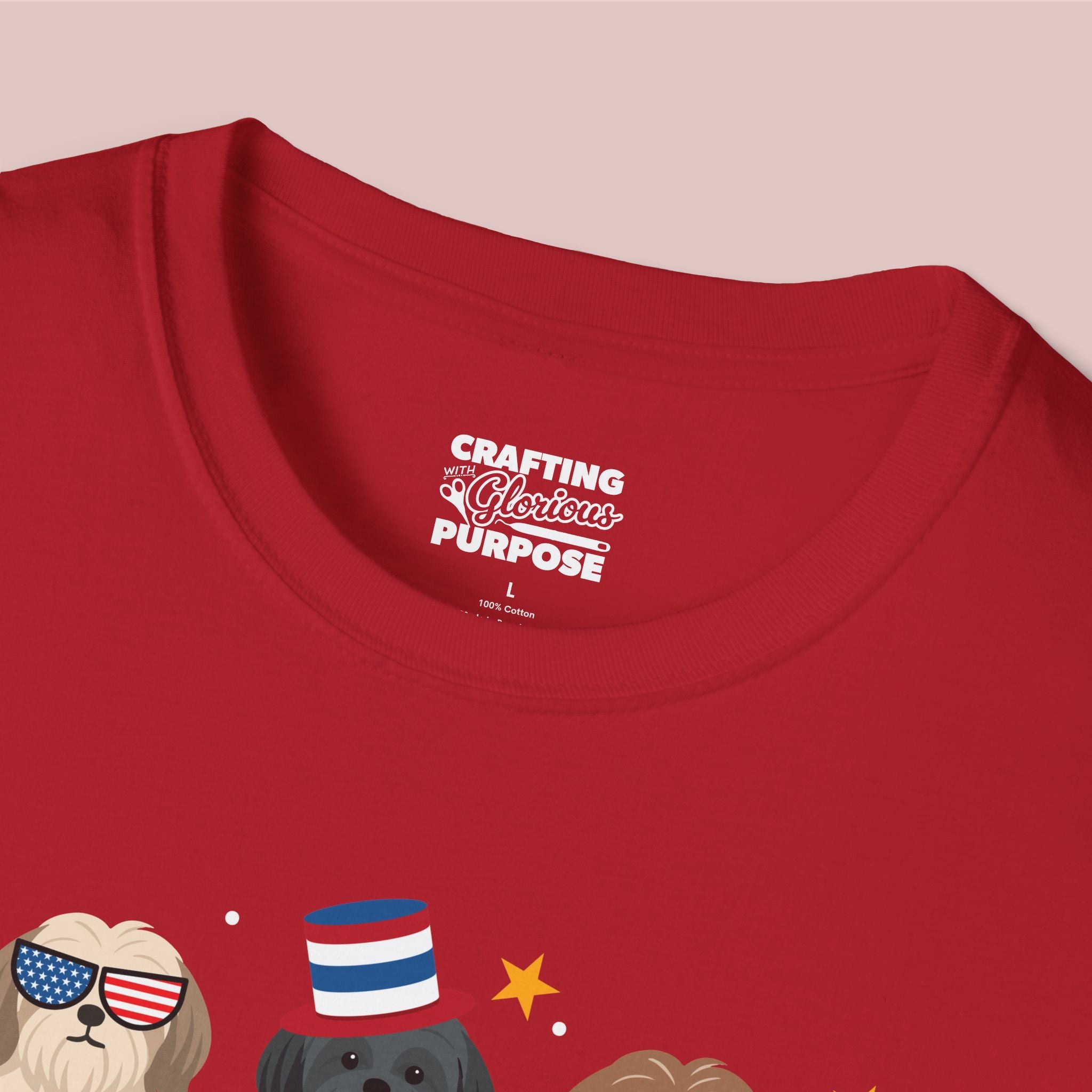 Lhasa Aspo Patriotic Dog Trio T-Shirt — 'Red, White & Woof' Cute America Graphic Tee