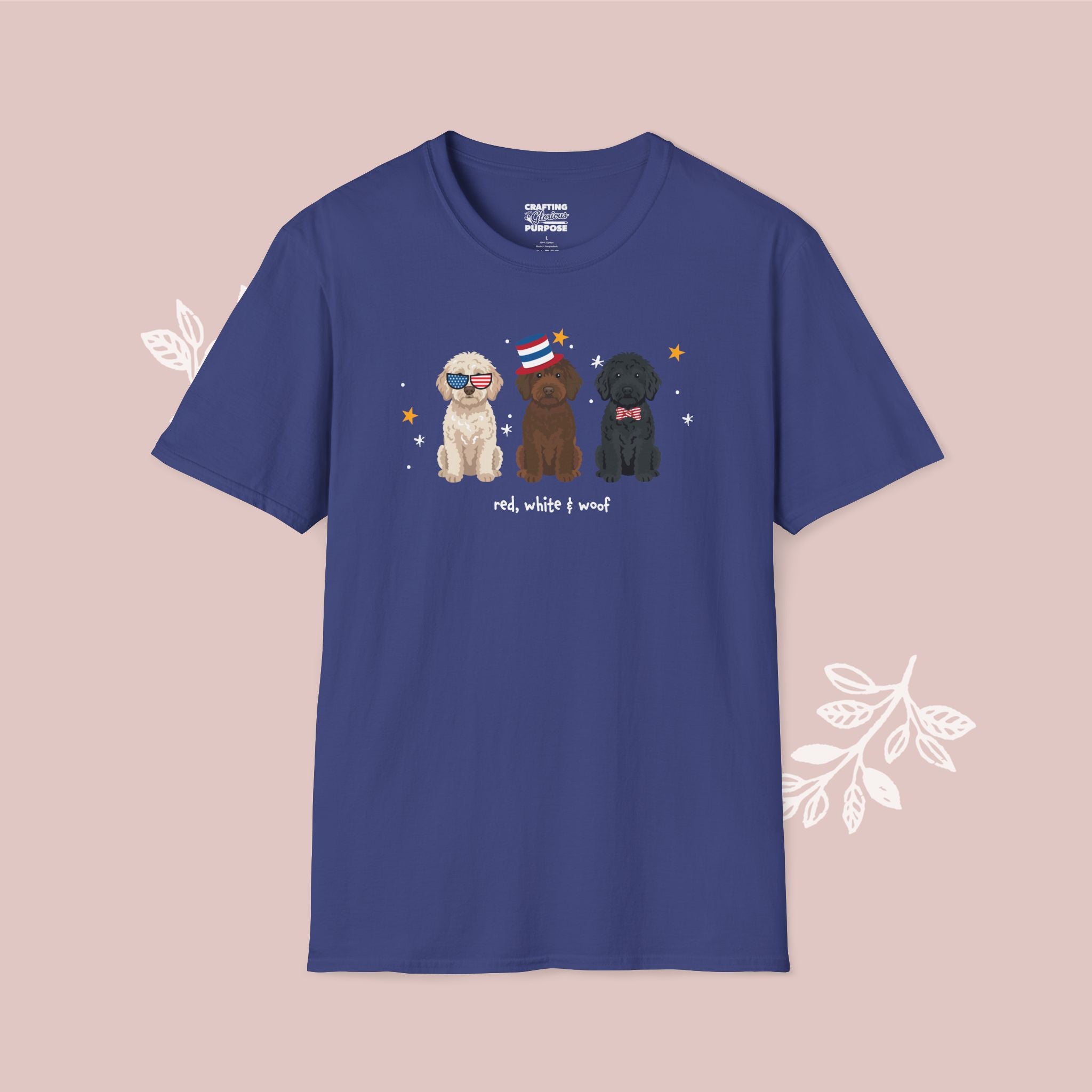 Labradoodle Patriotic Dog Trio T-Shirt — 'Red, White & Woof' Cute America Graphic Tee