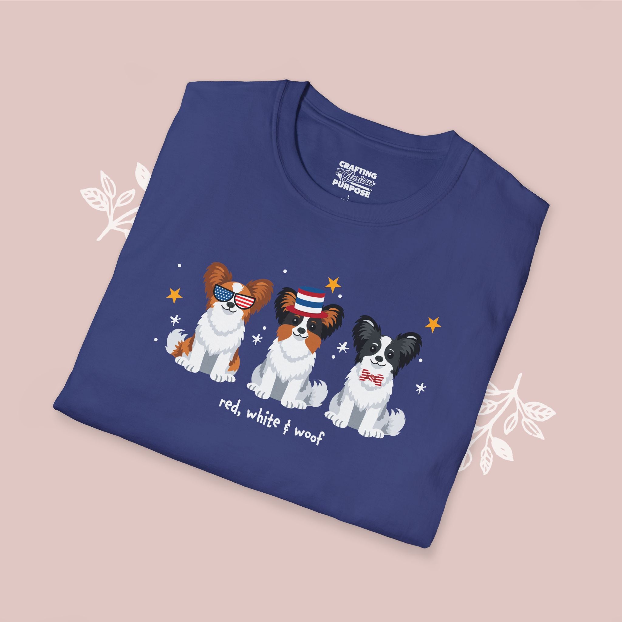 Papillon Patriotic Dog Trio T-Shirt — 'Red, White & Woof' Cute America Graphic Tee