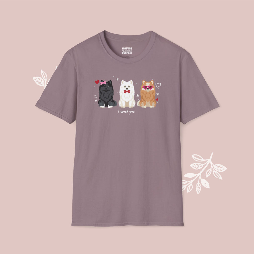 I Woof You Cute Pomeranian Trio Dog Tee — Valentine's T-Shirt