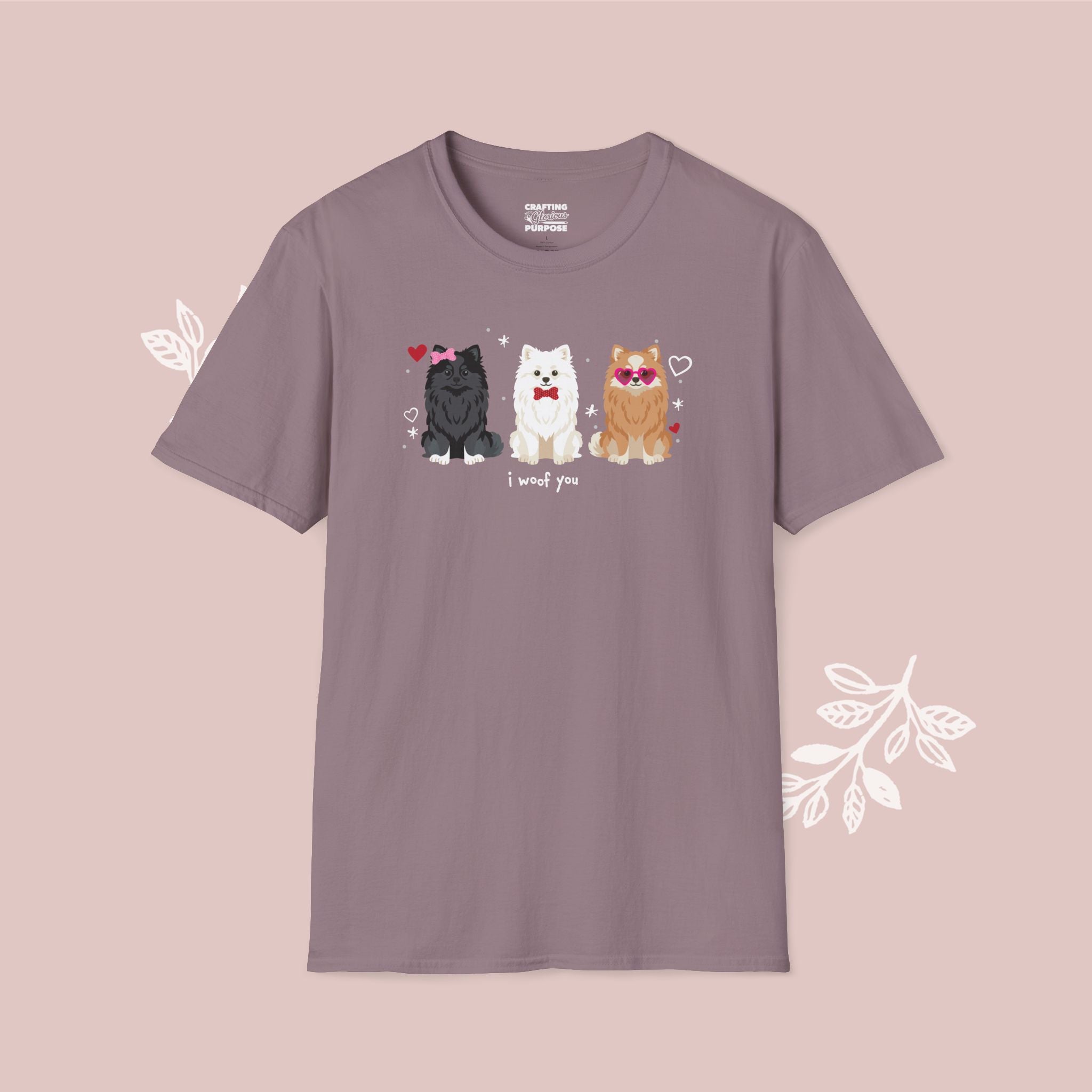 I Woof You Cute Pomeranian Trio Dog Tee — Valentine's T-Shirt