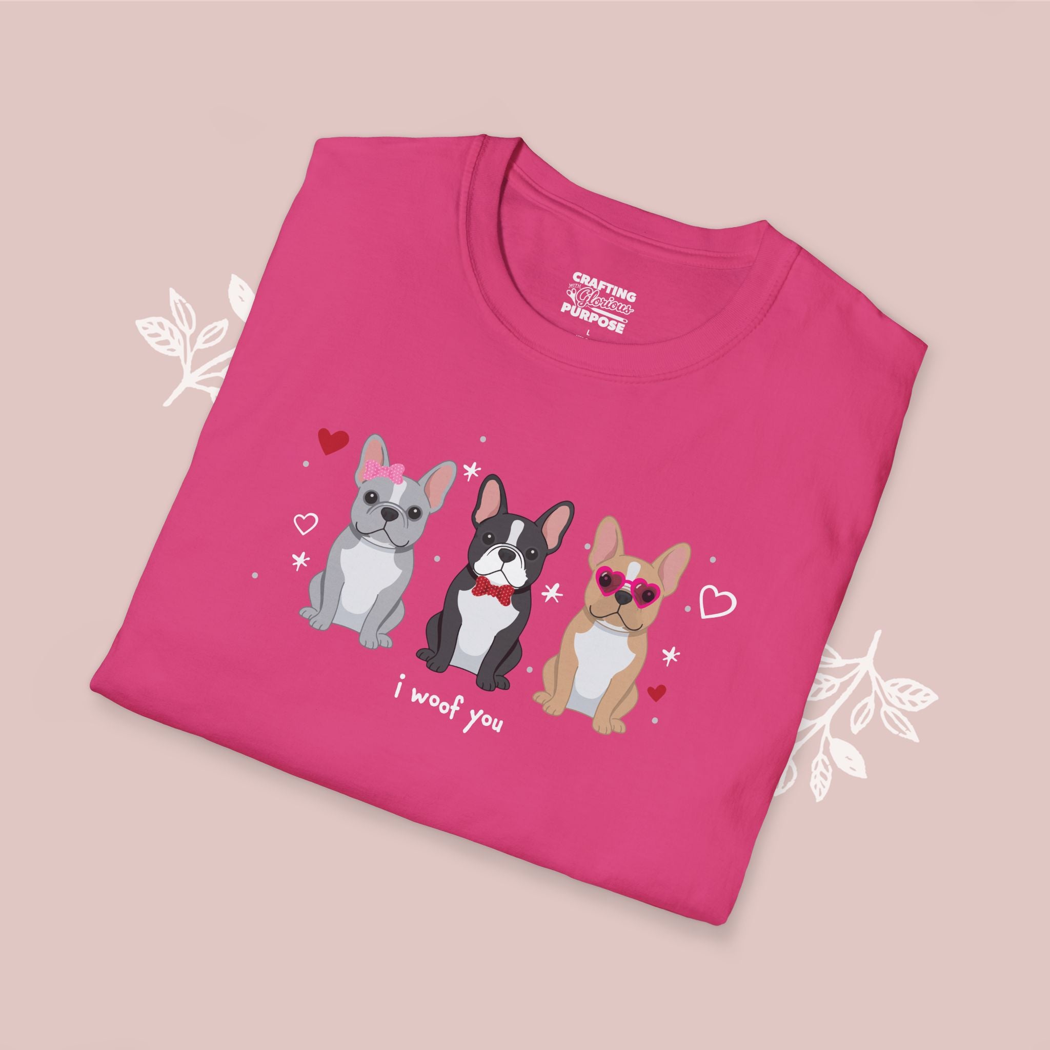 I Woof You Cute French Bulldog Trio Dog Tee — Valentine's T-Shirt