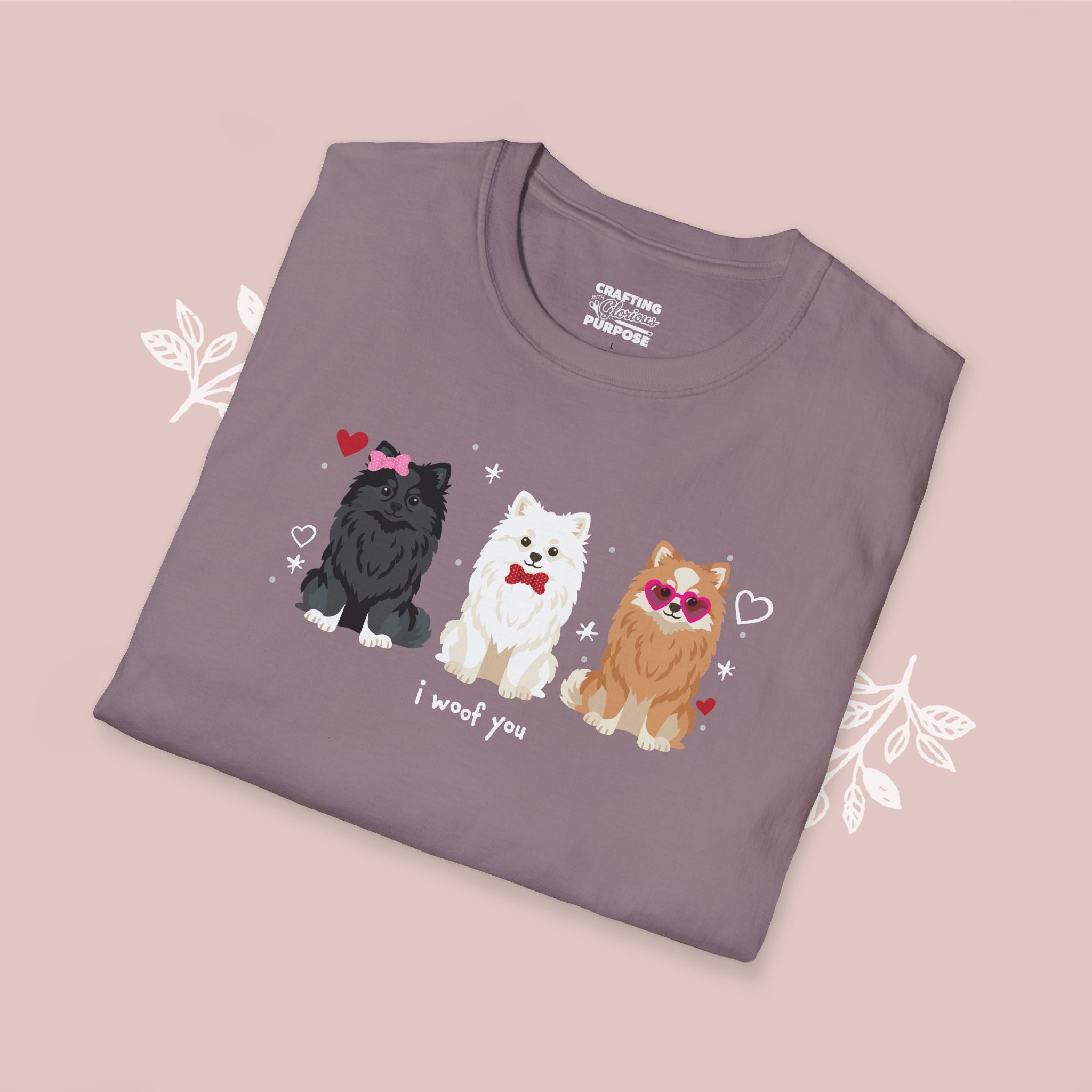 I Woof You Cute Pomeranian Trio Dog Tee — Valentine's T-Shirt