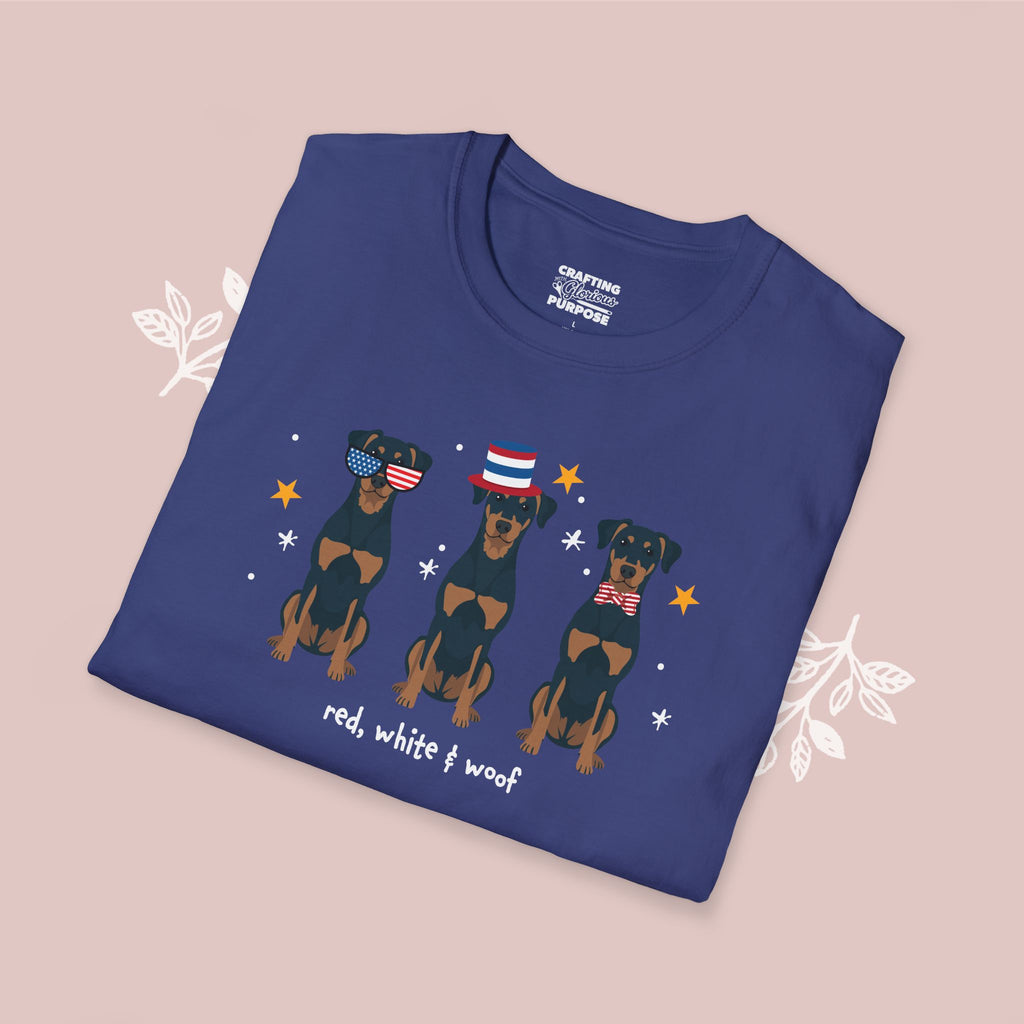 Beauceron Patriotic Dog Trio T-Shirt — 'Red, White & Woof' Cute America Graphic Tee