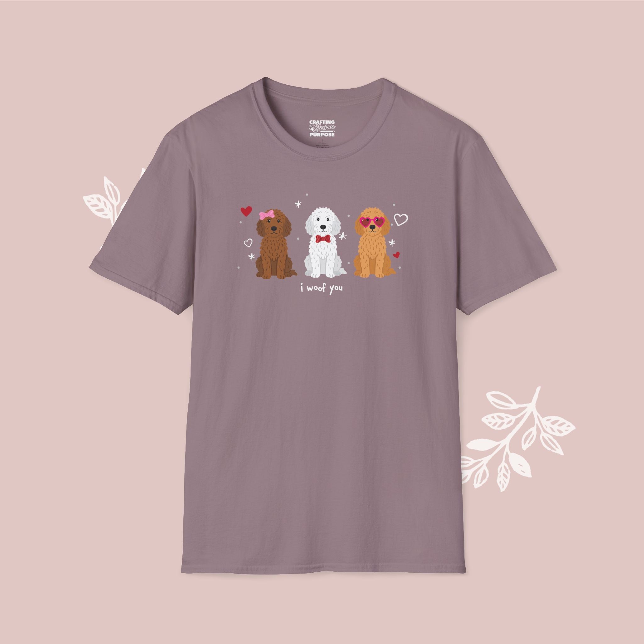 I Woof You Cute Golden Doodle Trio Dog Tee — Valentine's T-Shirt