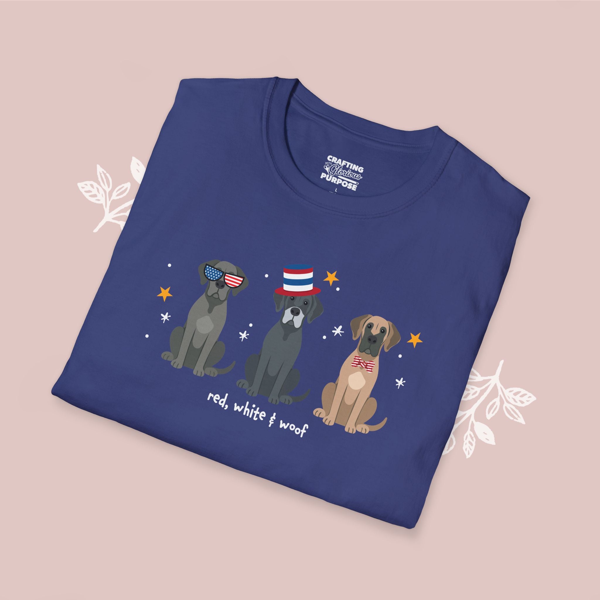 Great Dane Patriotic Dog Trio T-Shirt — 'Red, White & Woof' Cute America Graphic Tee