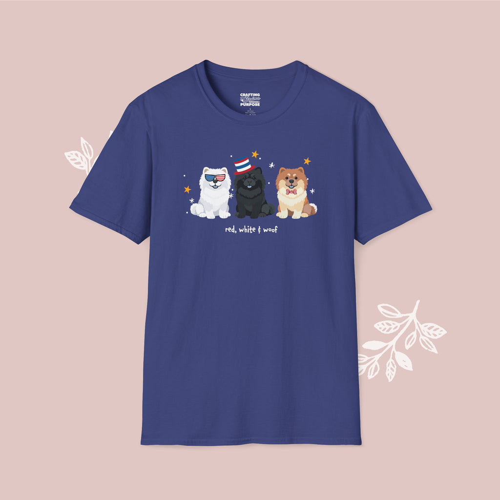 Chow Chow Patriotic Dog Trio T-Shirt — 'Red, White & Woof' Cute America Graphic Tee