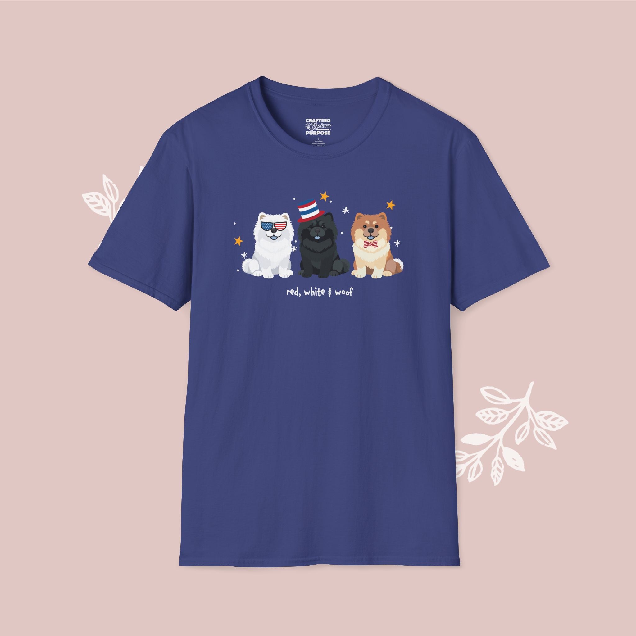 Chow Chow Patriotic Dog Trio T-Shirt — 'Red, White & Woof' Cute America Graphic Tee
