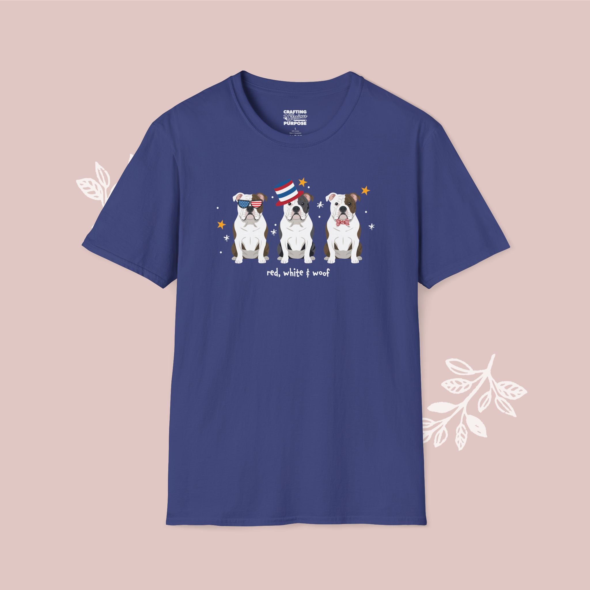 American Bulldog Patriotic Dog Trio T-Shirt — 'Red, White & Woof' Cute America Graphic Tee