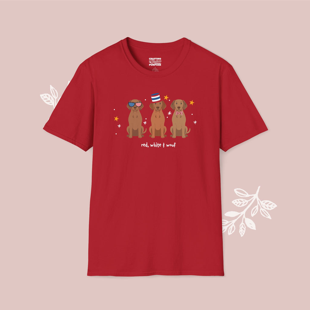 Vizsla Patriotic Dog Trio T-Shirt — 'Red, White & Woof' Cute America Graphic Tee