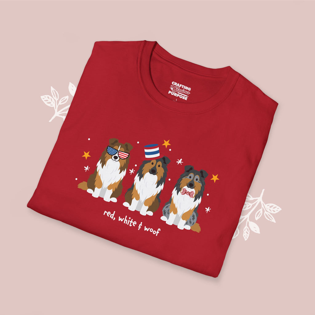 Collie Patriotic Dog Trio T-Shirt — 'Red, White & Woof' Cute America Graphic Tee