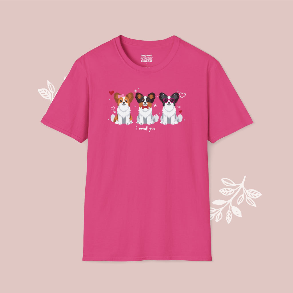 I Woof You Cute Papillon Trio Dog Tee — Valentine's T-Shirt