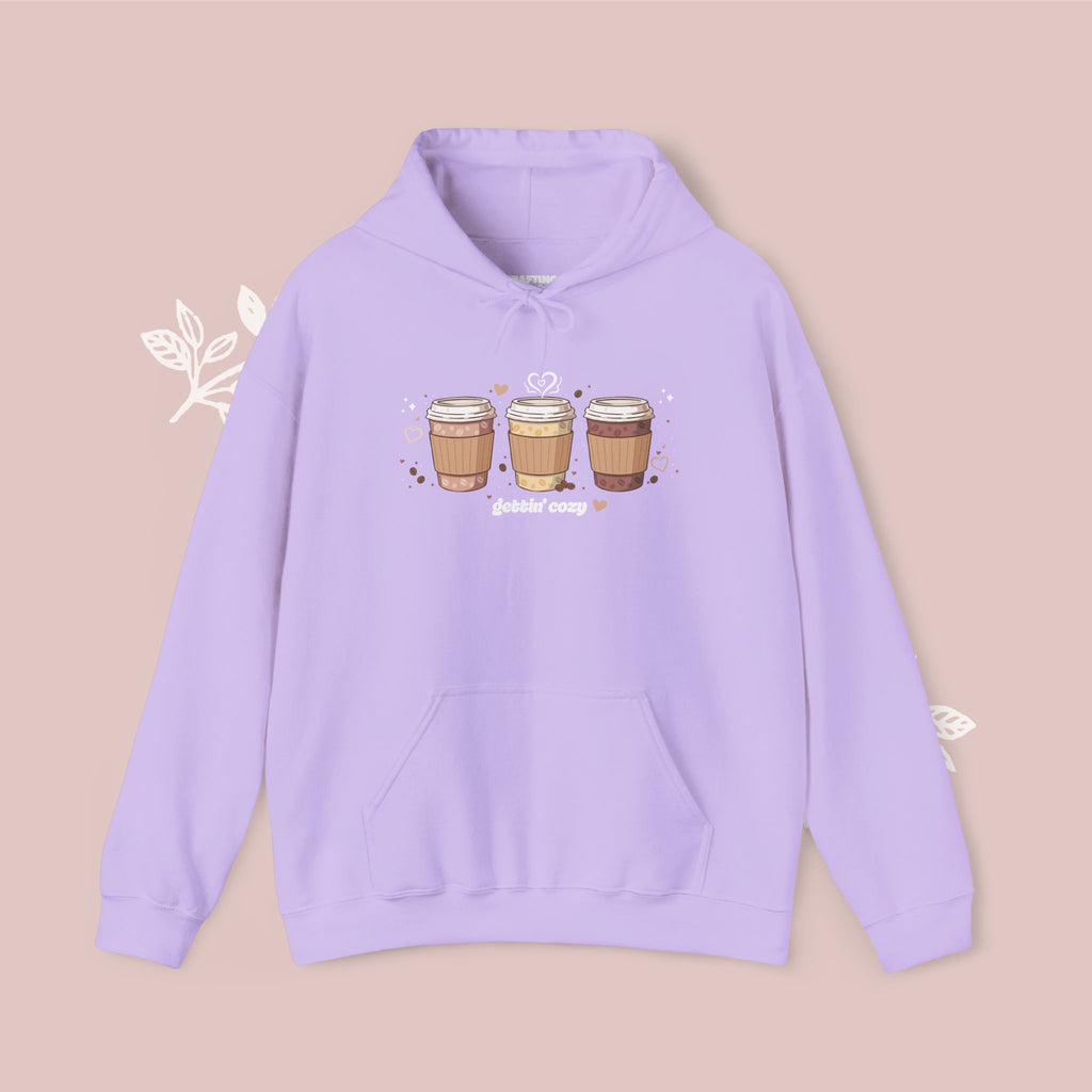 Gettin' Cozy – Coffee Cups Hoodie — Cute Pastel Latte Graphic Sweatshirt