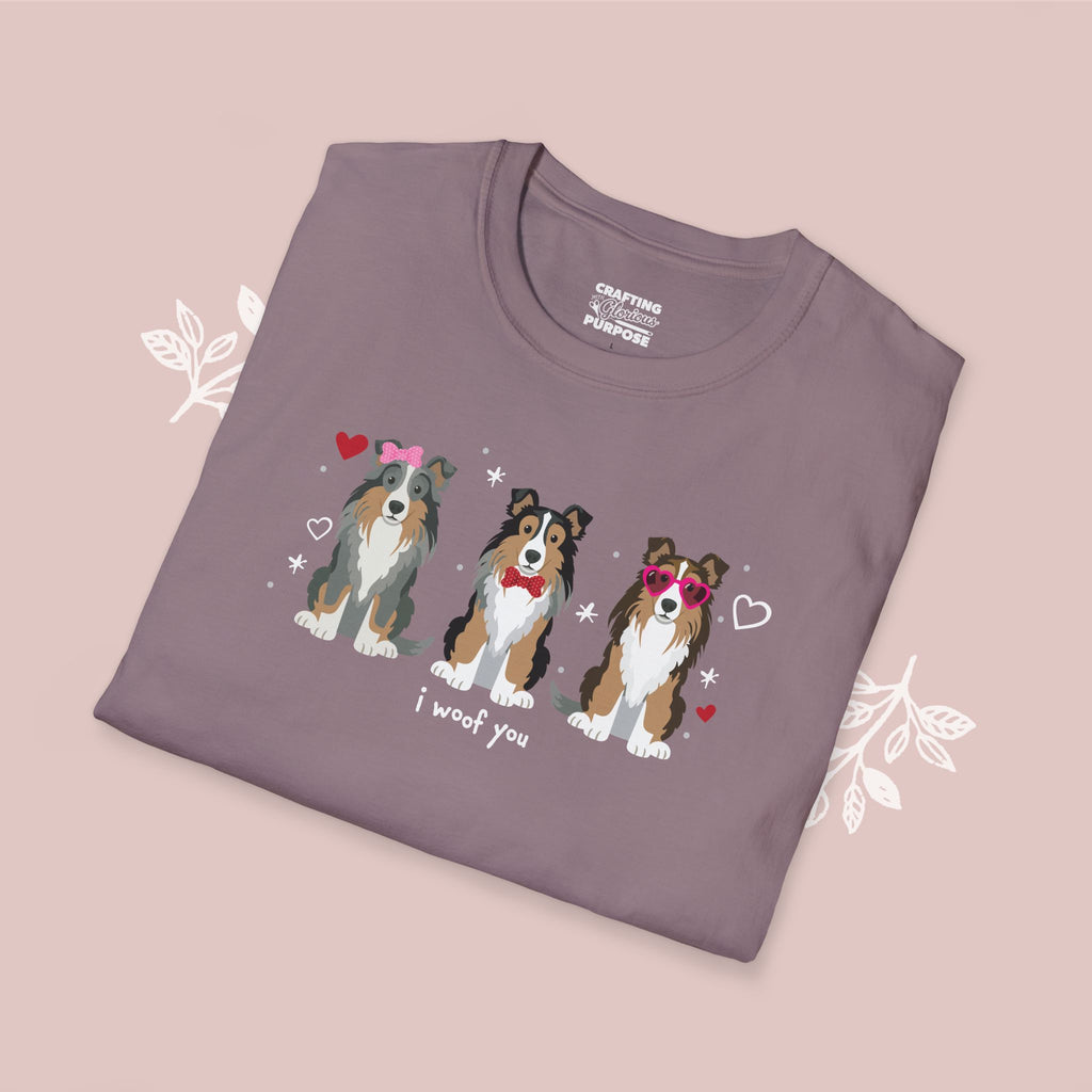 I Woof You Cute Shetland Sheepdog Trio Dog Tee — Valentine's T-Shirt