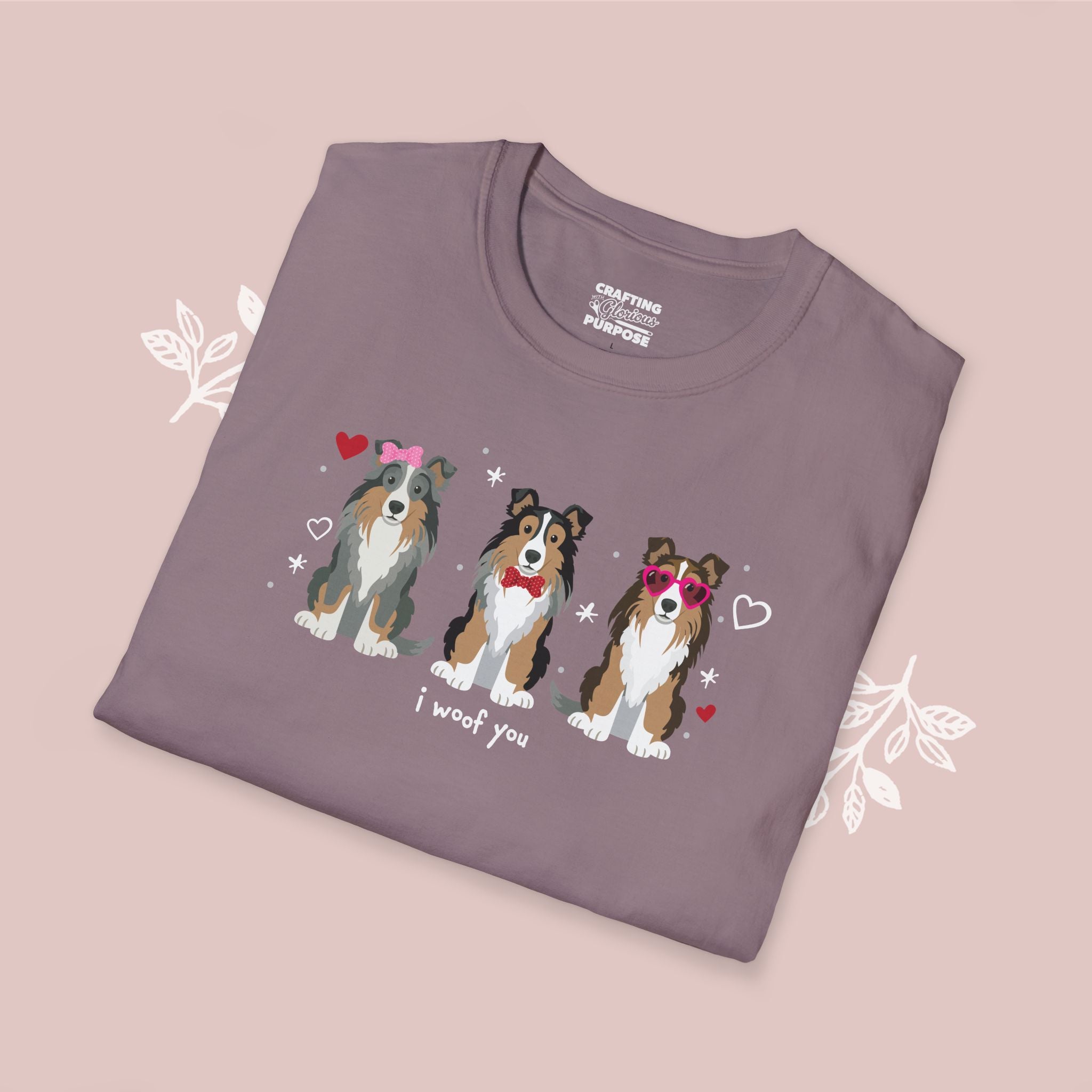 I Woof You Cute Shetland Sheepdog Trio Dog Tee — Valentine's T-Shirt