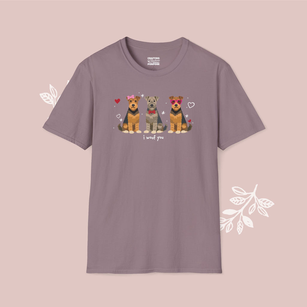 I Woof You Cute Airedale Terrier Trio Dog Tee — Valentine's T-Shirt