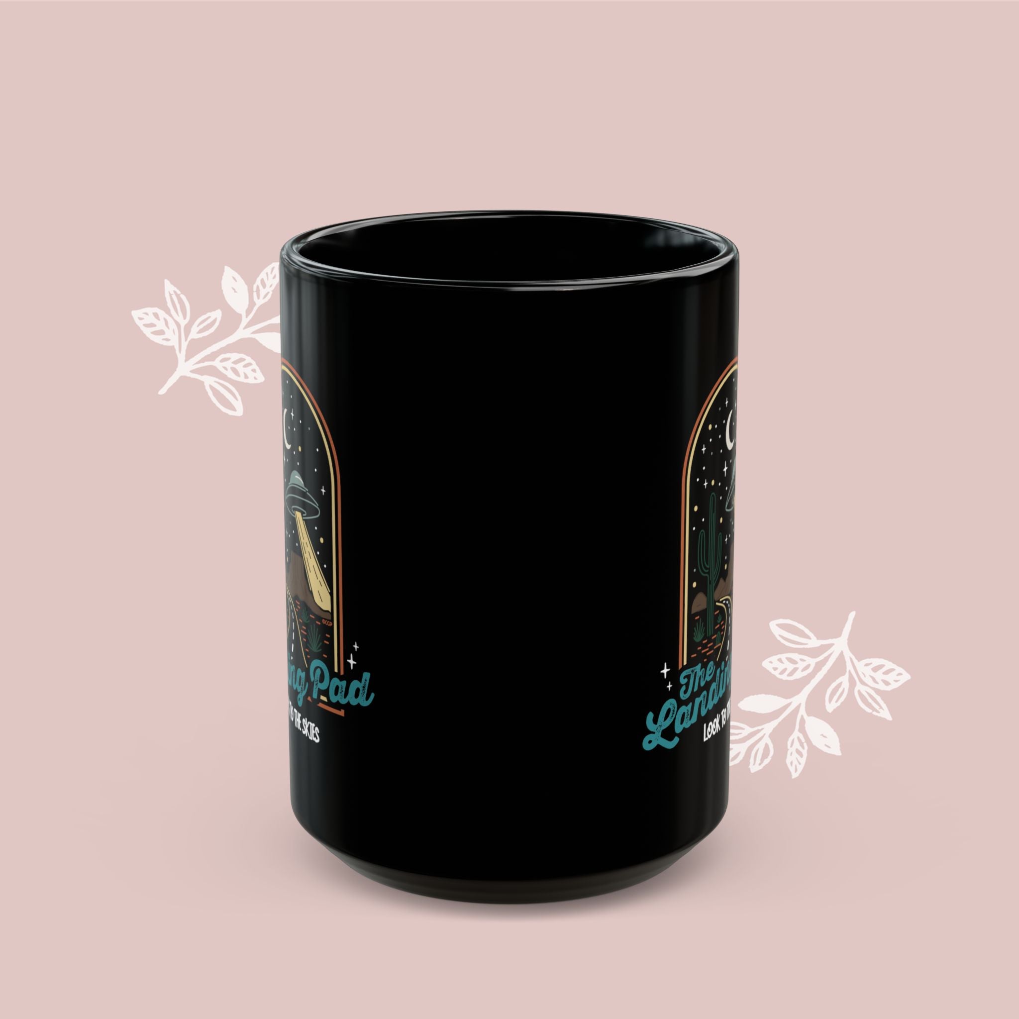 UFO Coffee Mug — "The Landing Pad" Retro Desert Alien Design