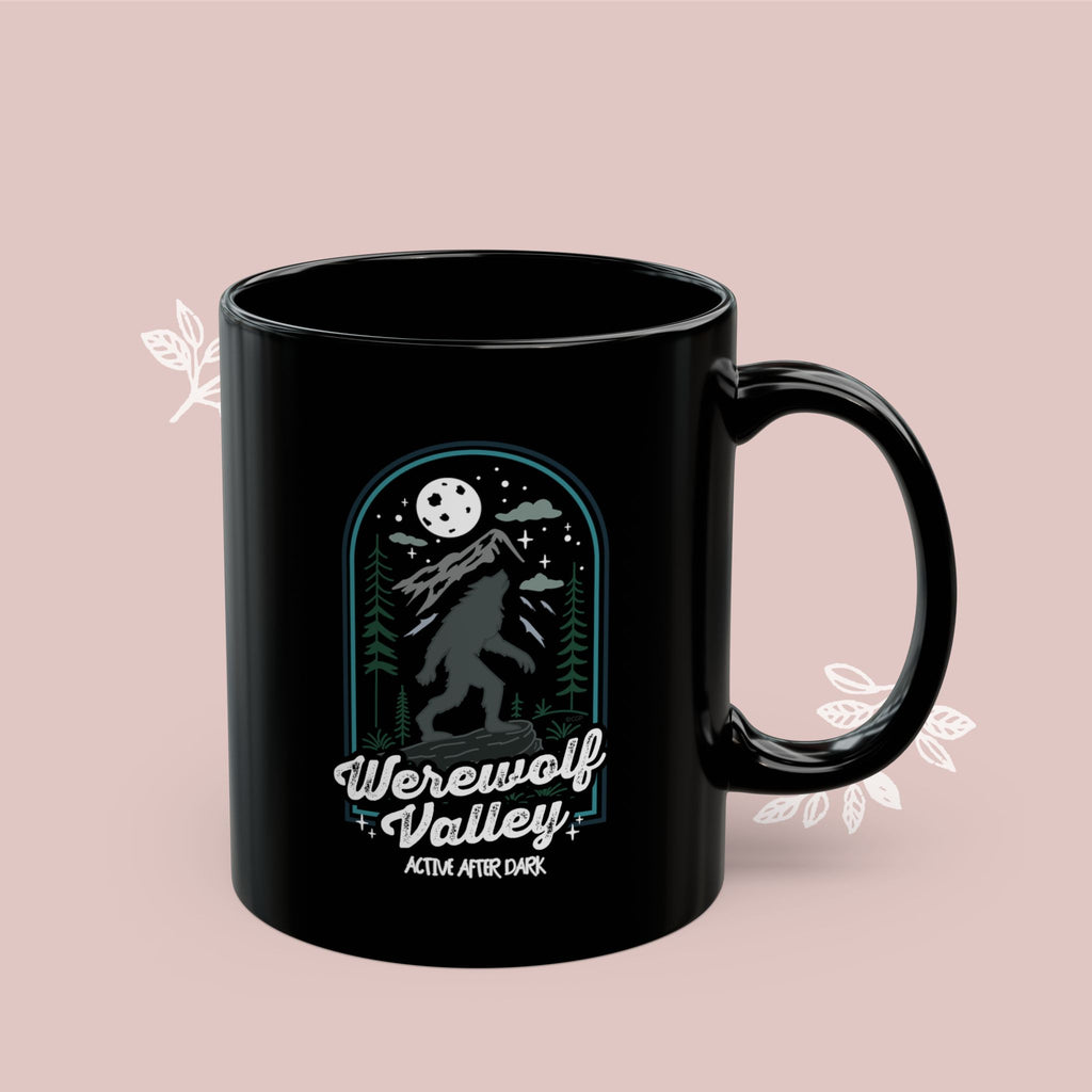 Werewolf Valley Black Mug — 'Active After Dark' Design (11oz & 15oz)