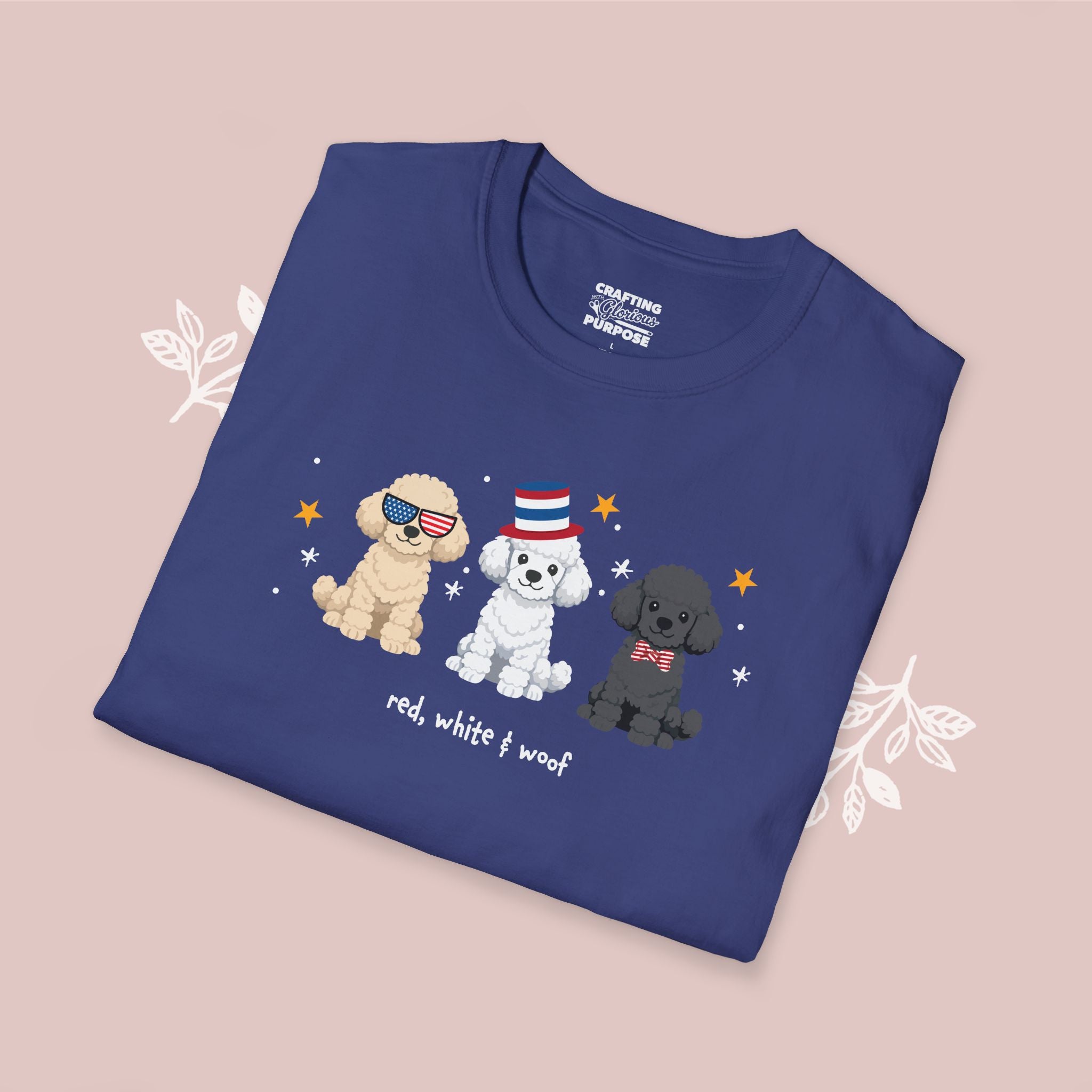Poodle Patriotic Dog Trio T-Shirt — 'Red, White & Woof' Cute America Graphic Tee