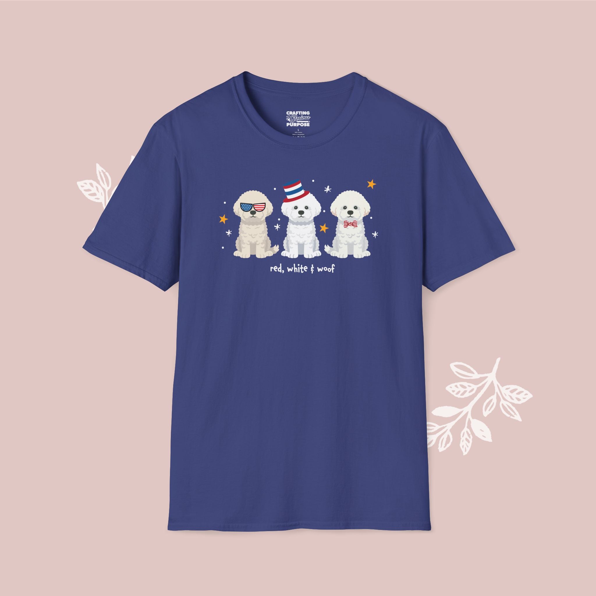Bichon Frise Patriotic Dog Trio T-Shirt — 'Red, White & Woof' Cute America Graphic Tee
