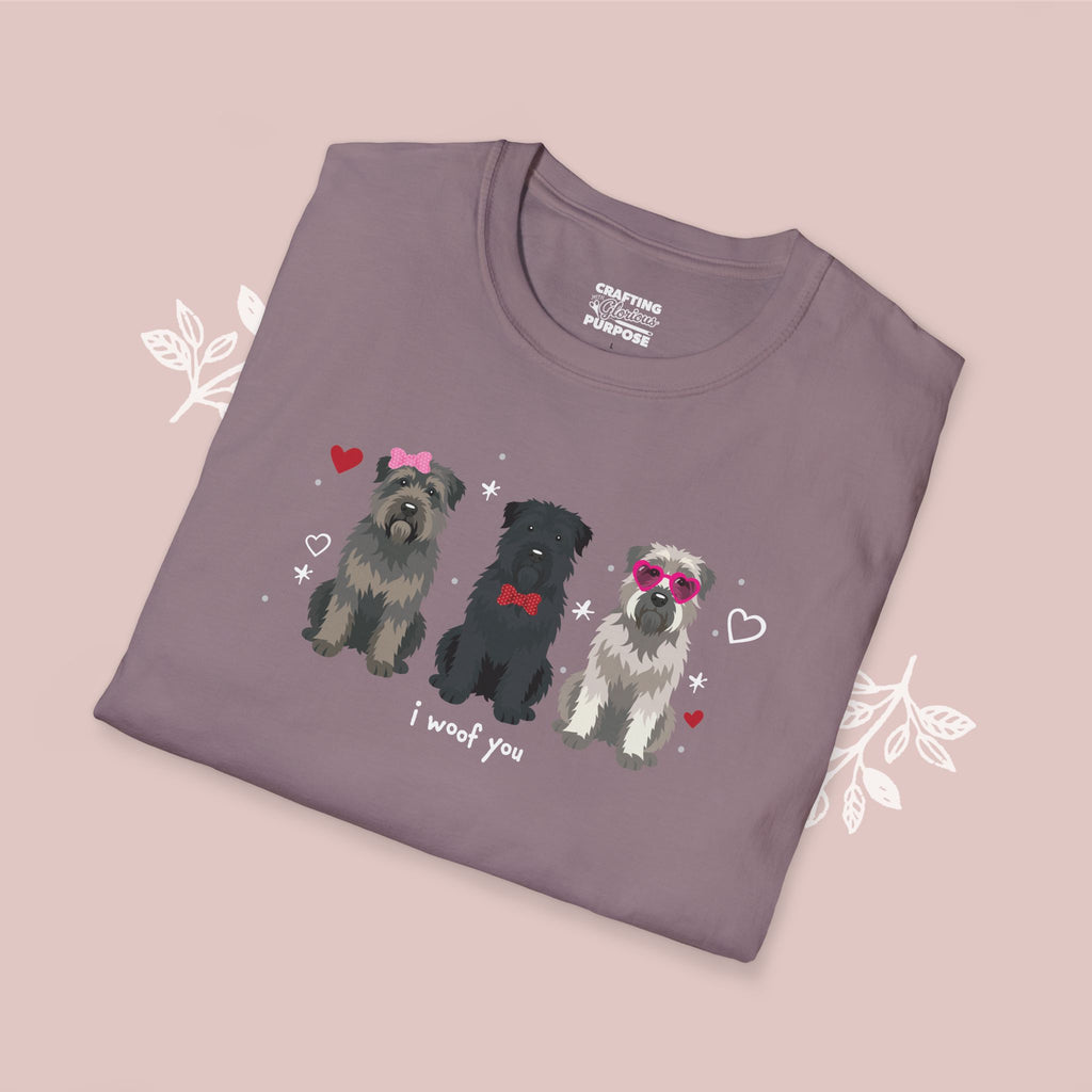 I Woof You Cute Bouvier Trio Dog Tee — Valentine's T-Shirt