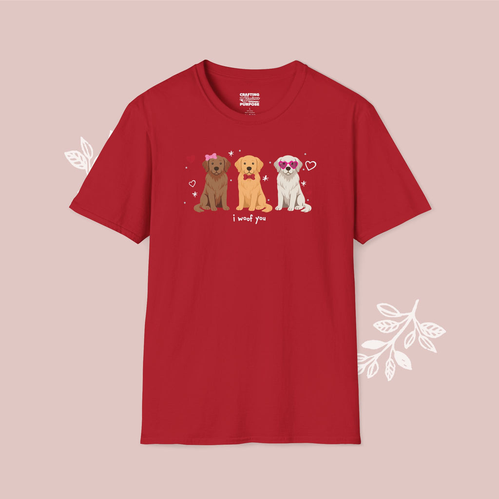 I Woof You Cute Golden Retriever Trio Dog Tee — Valentine's T-Shirt